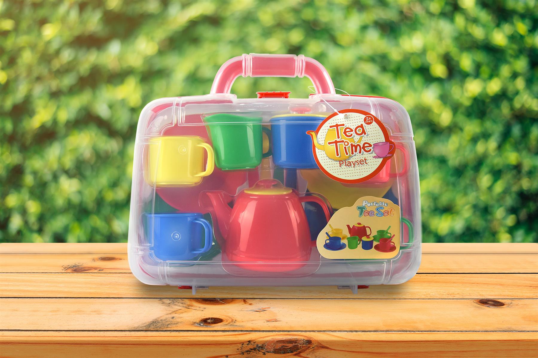 Vinsani Kids 15 Piece Red Portable Plastic Tea Set with Carry Case for