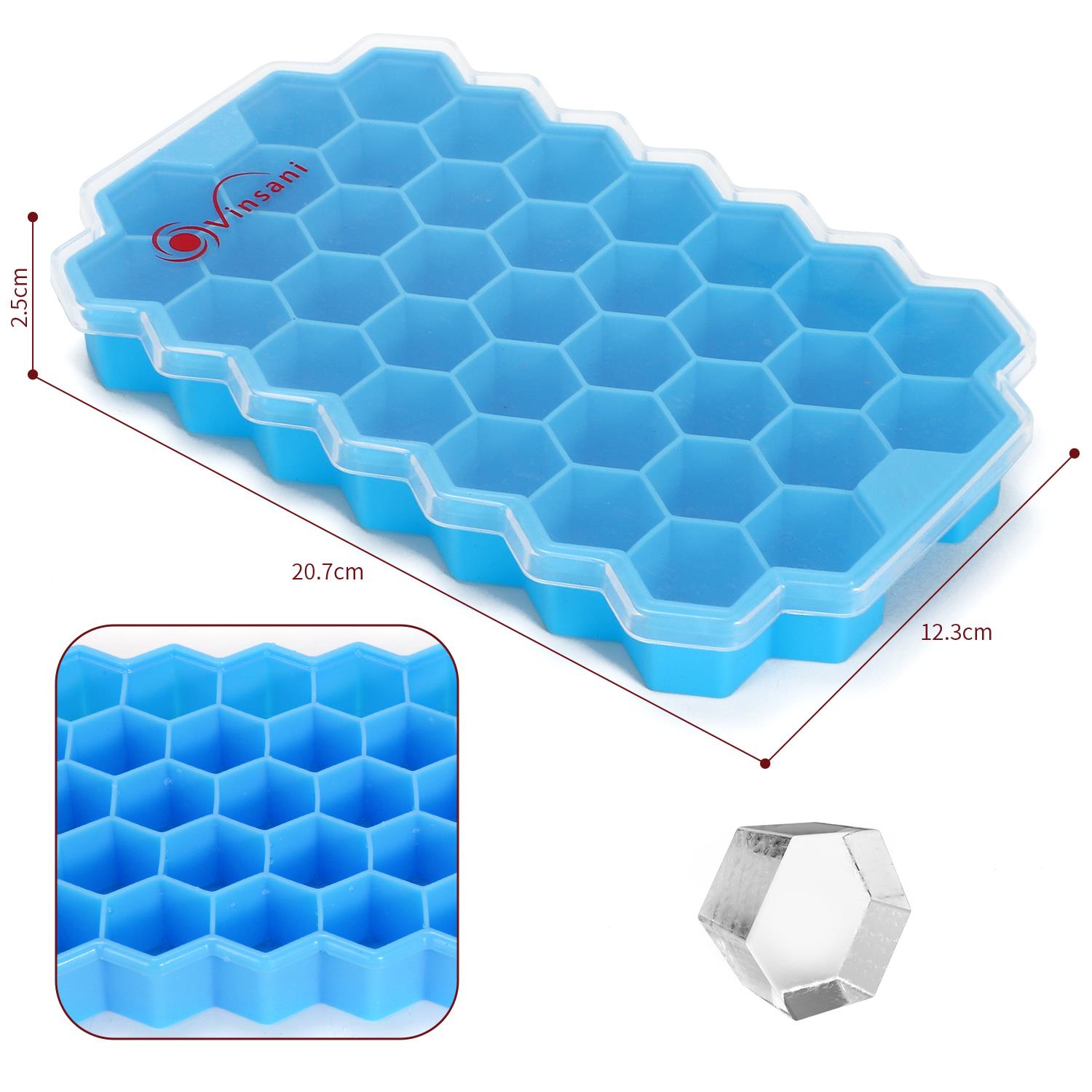 Vinsani 2 Pack Ice Cube Hexagon Silicone Tray with Clear Removable Lids - Picture 4 of 24