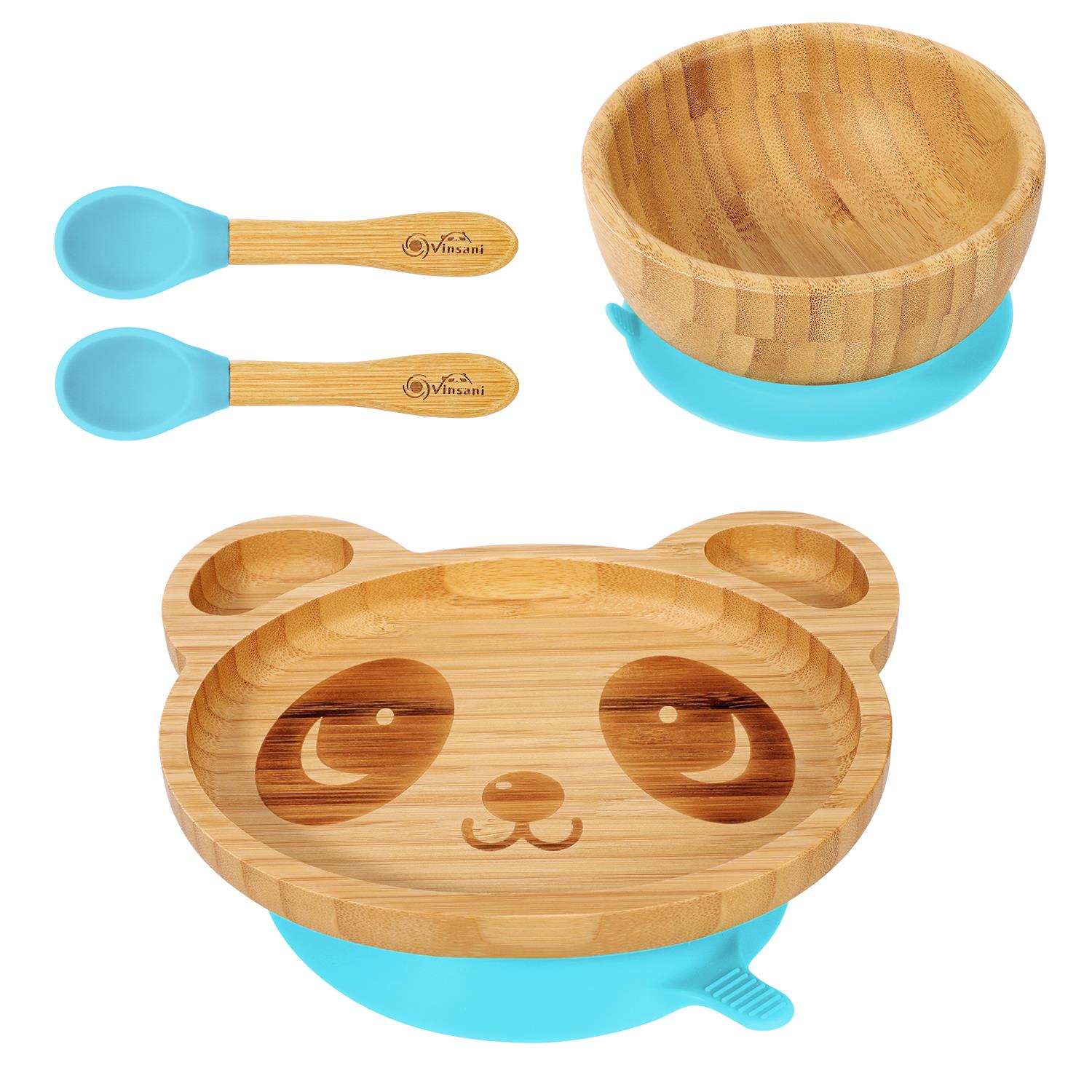 Vinsani Bamboo Panda Plate Bowl & Spoon Set Suction Bowl Stay-Put Design - Picture 11 of 73