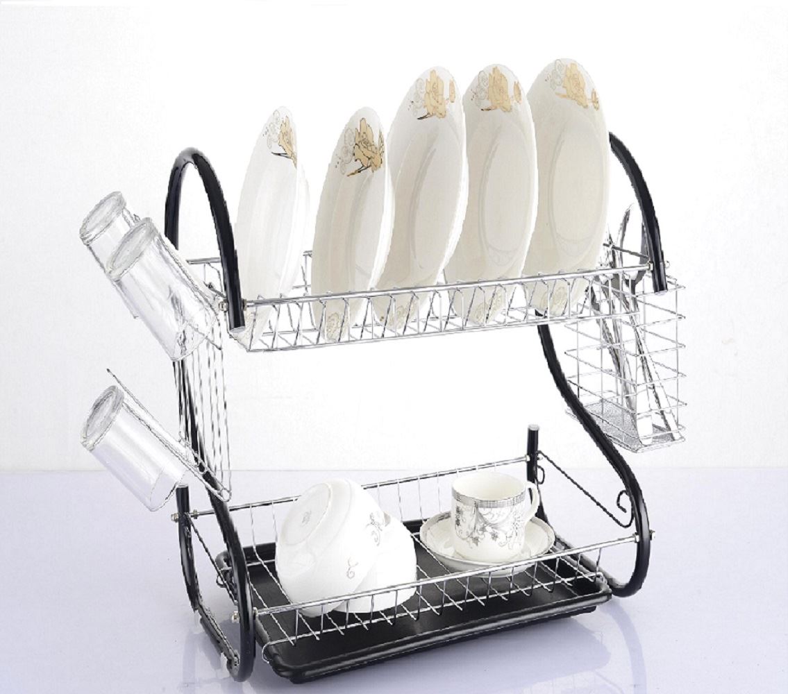Elegance 2 Tier Plates Dish Cutlery Cup Drainer Rack Drip Tray Holder eBay
