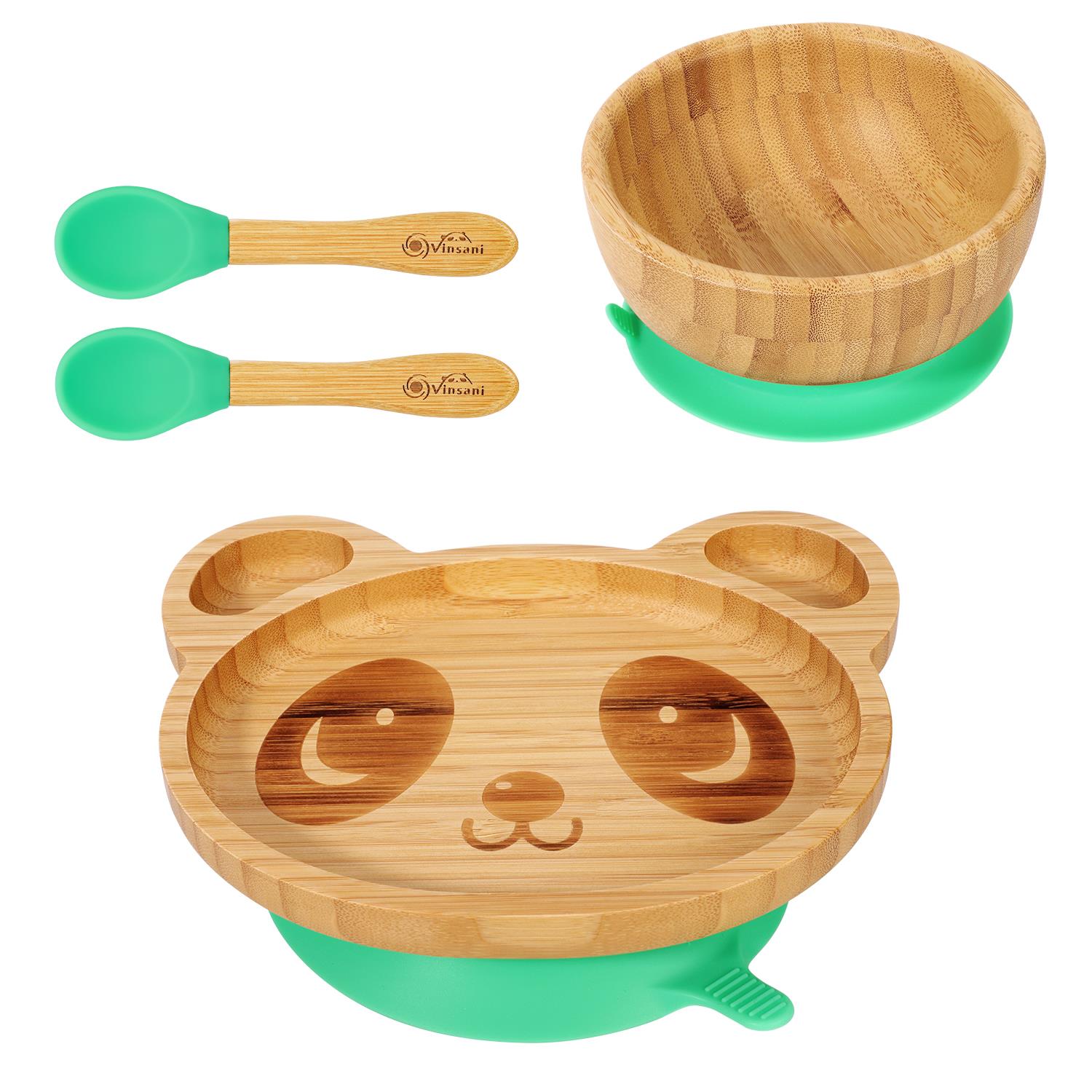 Vinsani Bamboo Panda Plate Bowl & Spoon Set Suction Bowl Stay-Put Design - Picture 21 of 73