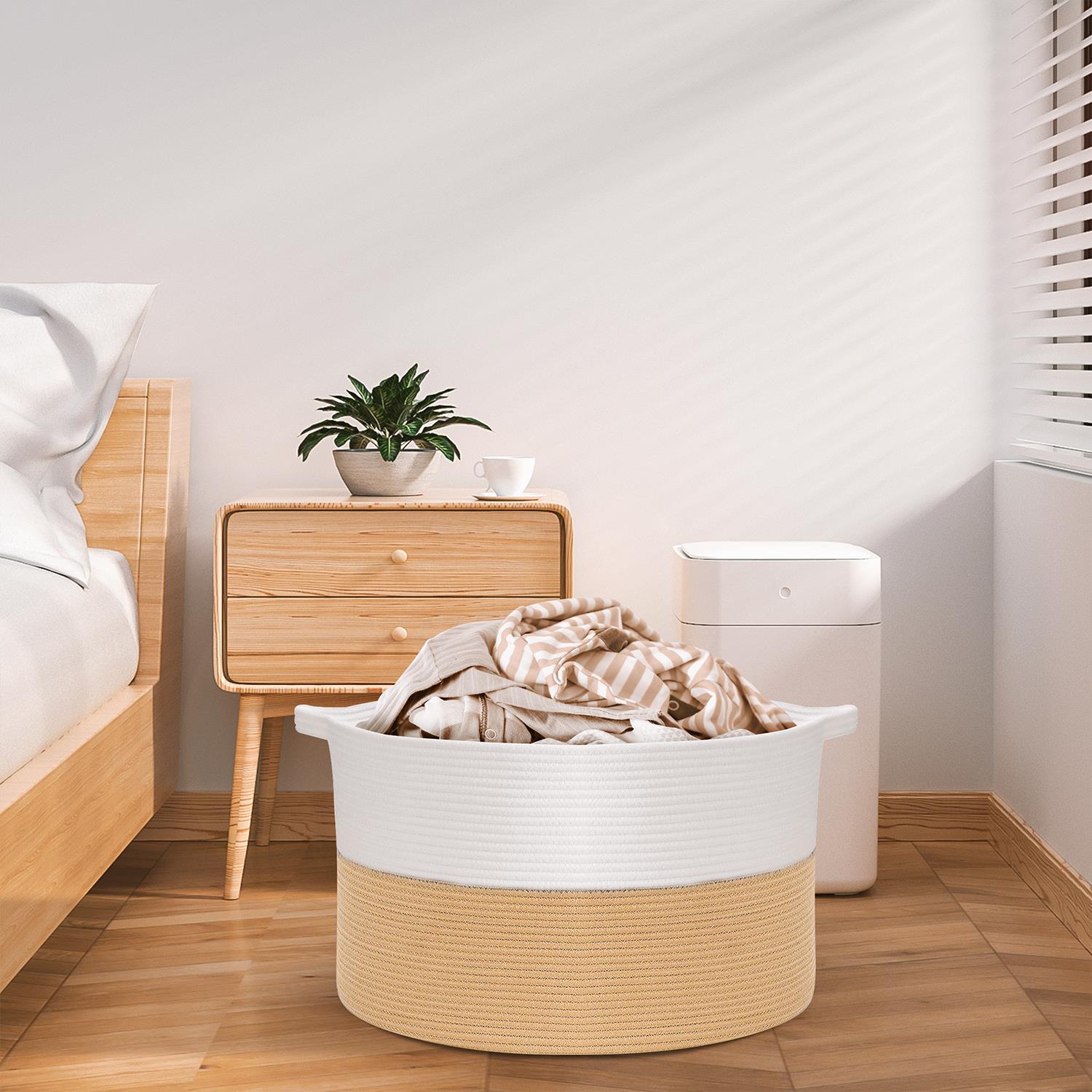 Vinsani Laundry Basket Natural Cotton Hand-Woven Rope Hamper Minimalist Storage - Picture 26 of 68