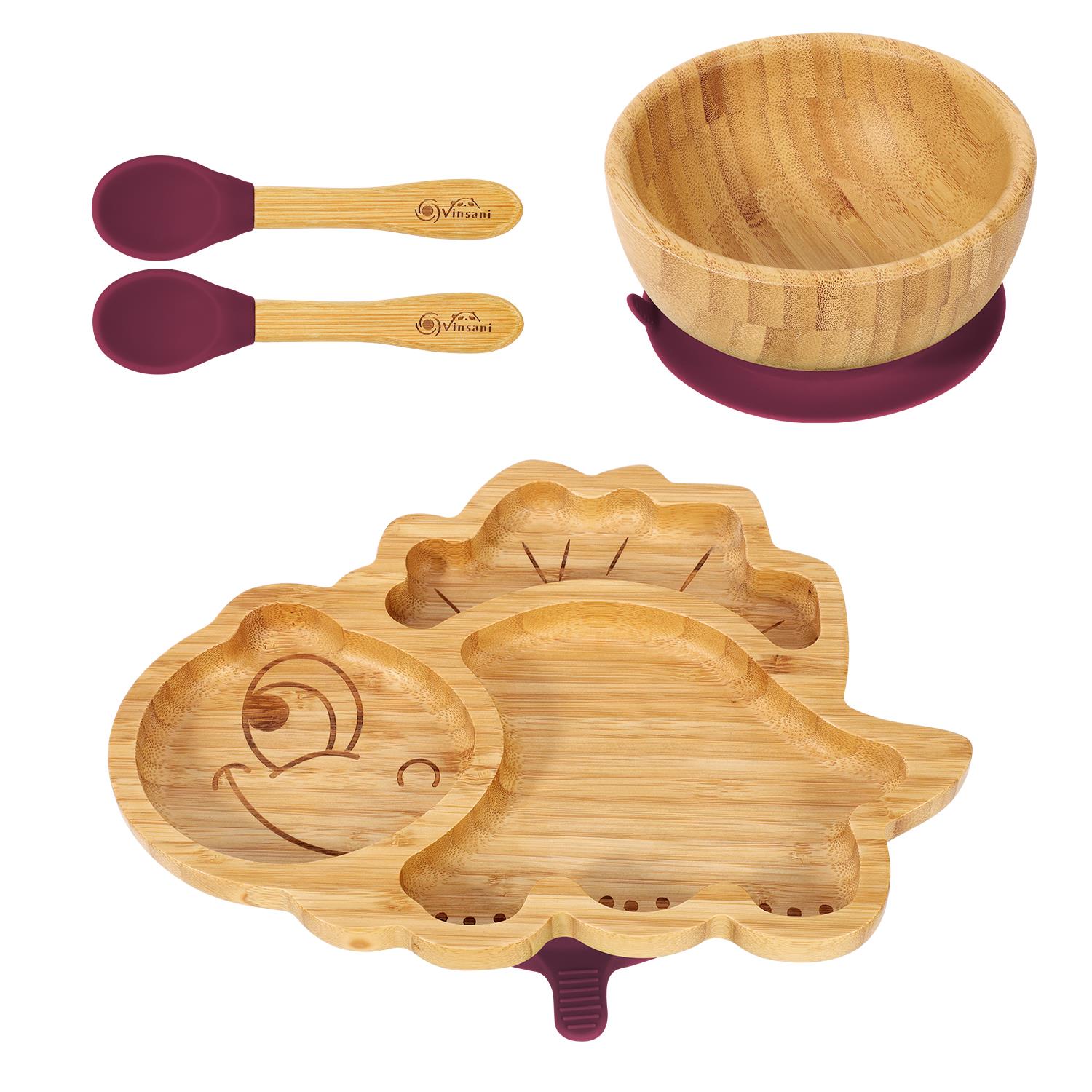 Vinsani Bamboo Dinosaur Plate Bowl & Spoon Set Suction Bowl Stay-Put Design - Picture 57 of 73
