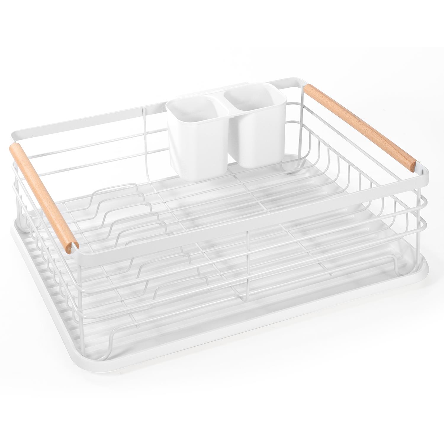 Vinsani Deluxe Minimalist Dish Drainer Drying Rack with Wooden Handles - Picture 30 of 31