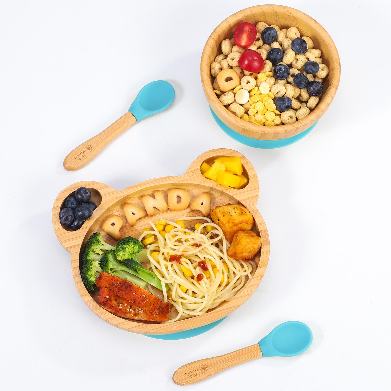 Vinsani Bamboo Panda Plate Bowl & Spoon Set Suction Bowl Stay-Put Design - Picture 10 of 73