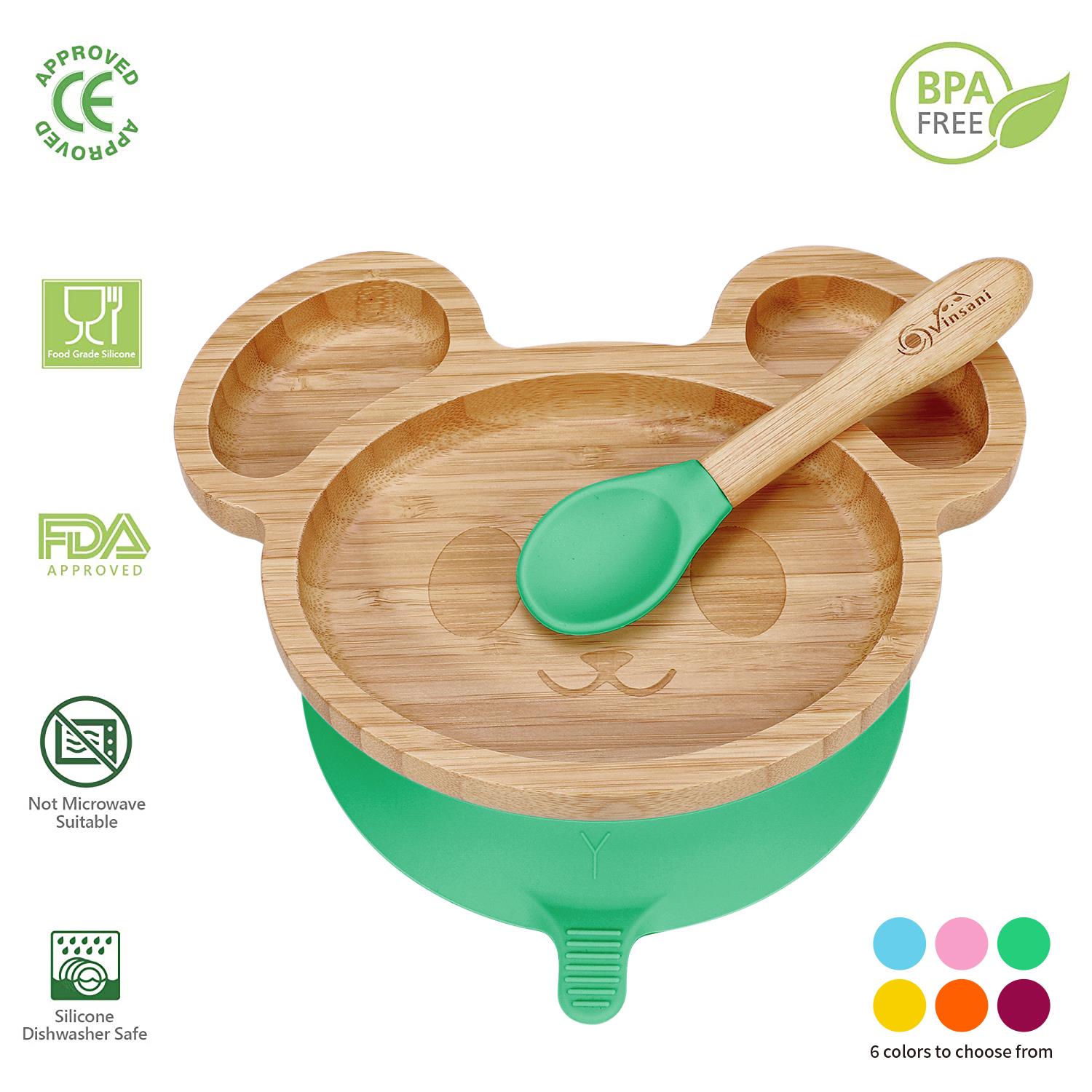 Vinsani Mouse Bamboo Plate and Spoon Set Suction Plate Stay-Put Design - Picture 12 of 61