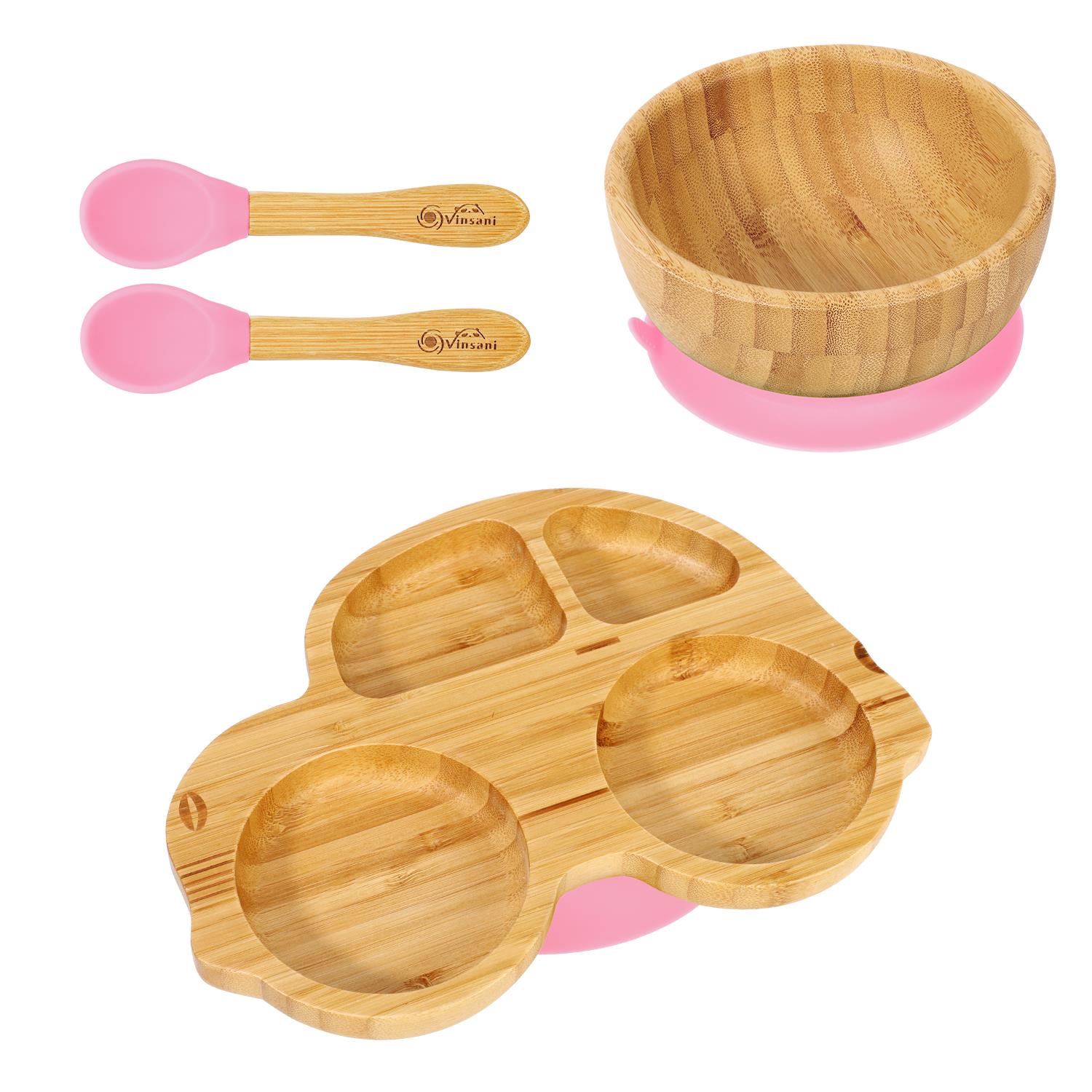 Vinsani Bamboo Car Plate Bowl & Spoon Set Suction Bowl Stay-Put Design for Kids - Picture 42 of 67