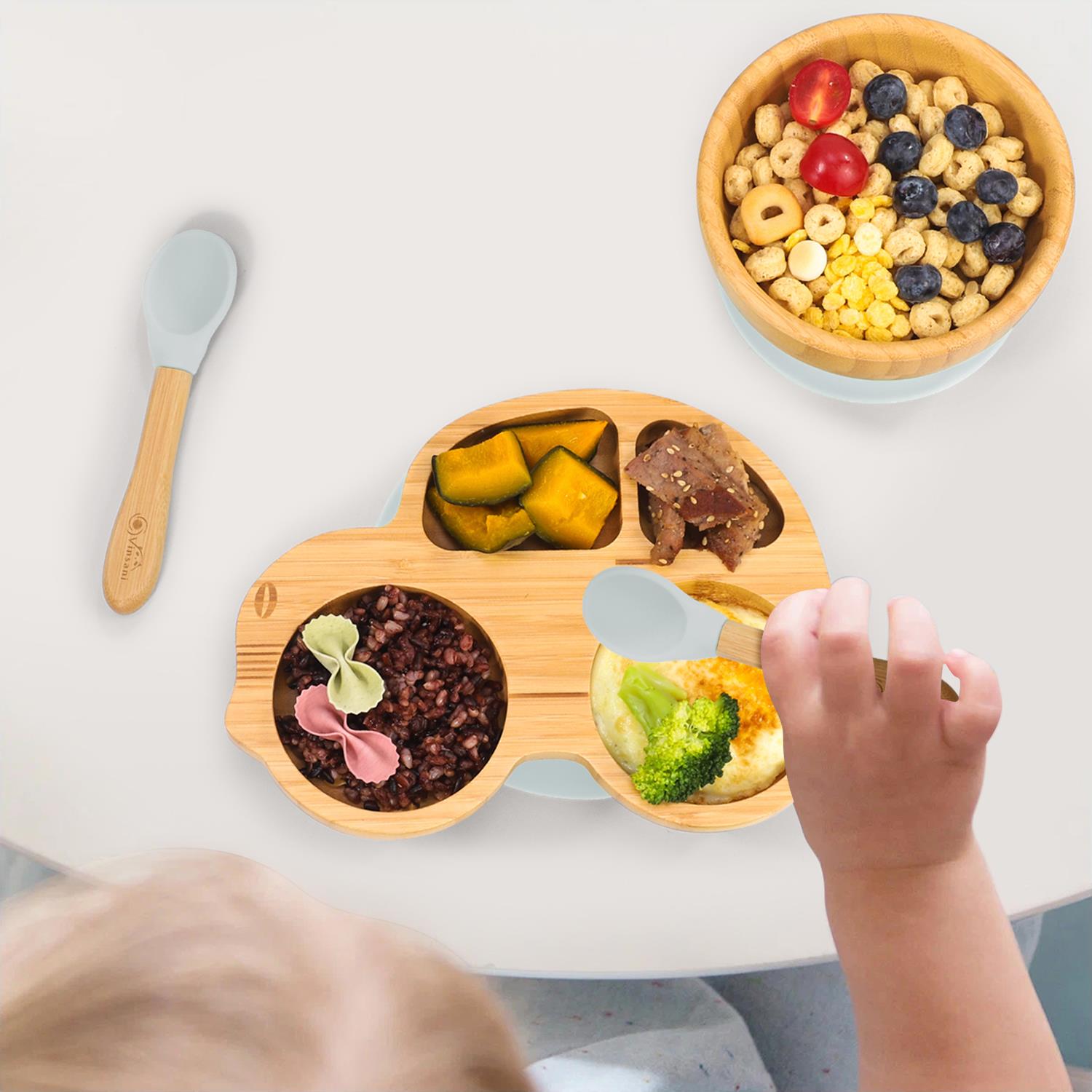 Vinsani Bamboo Car Plate Bowl & Spoon Set Suction Bowl Stay-Put Design for Kids - Picture 28 of 67