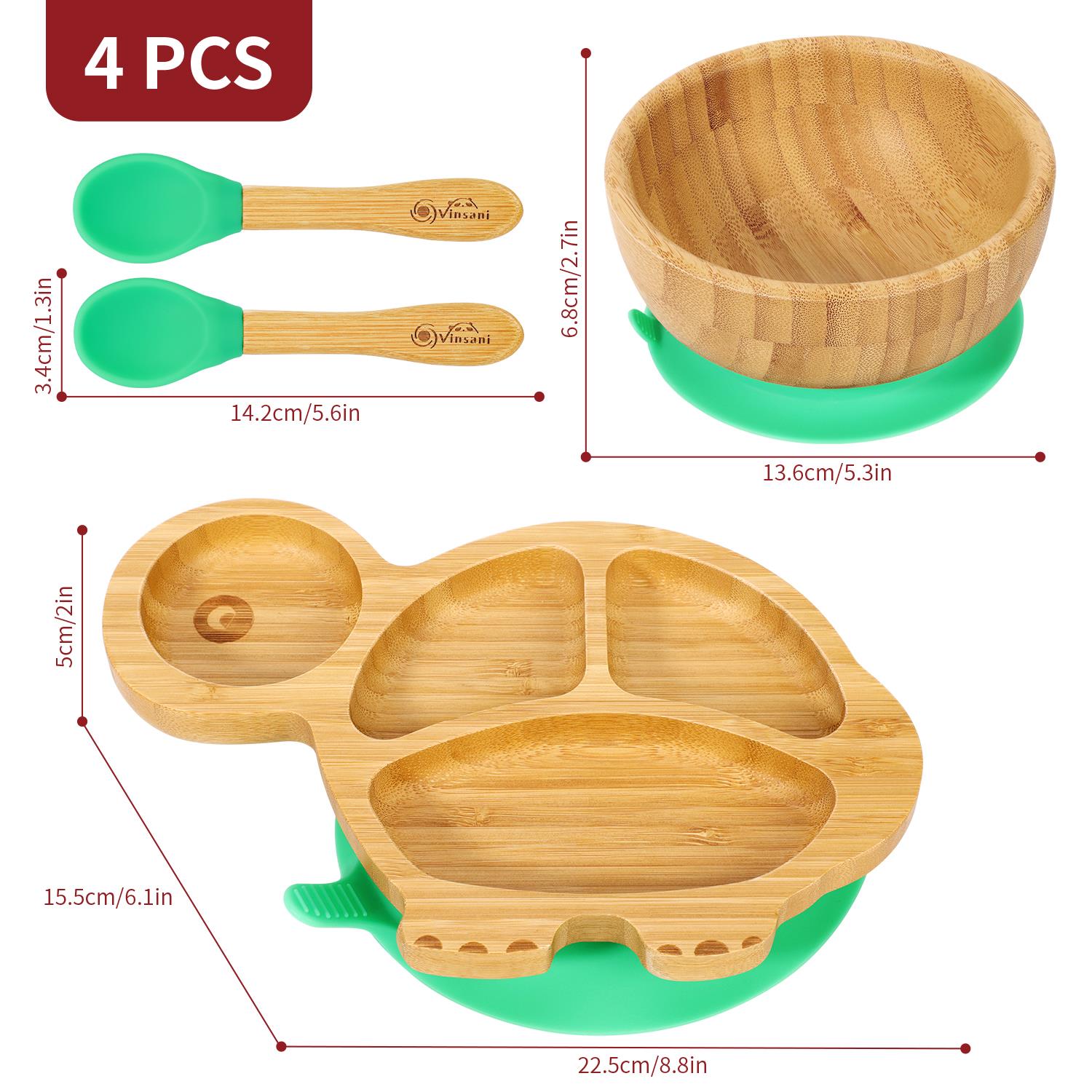 Vinsani Bamboo Turtle Plate Bowl & Spoon Set Suction Bowl Stay-Put Design - Picture 19 of 73