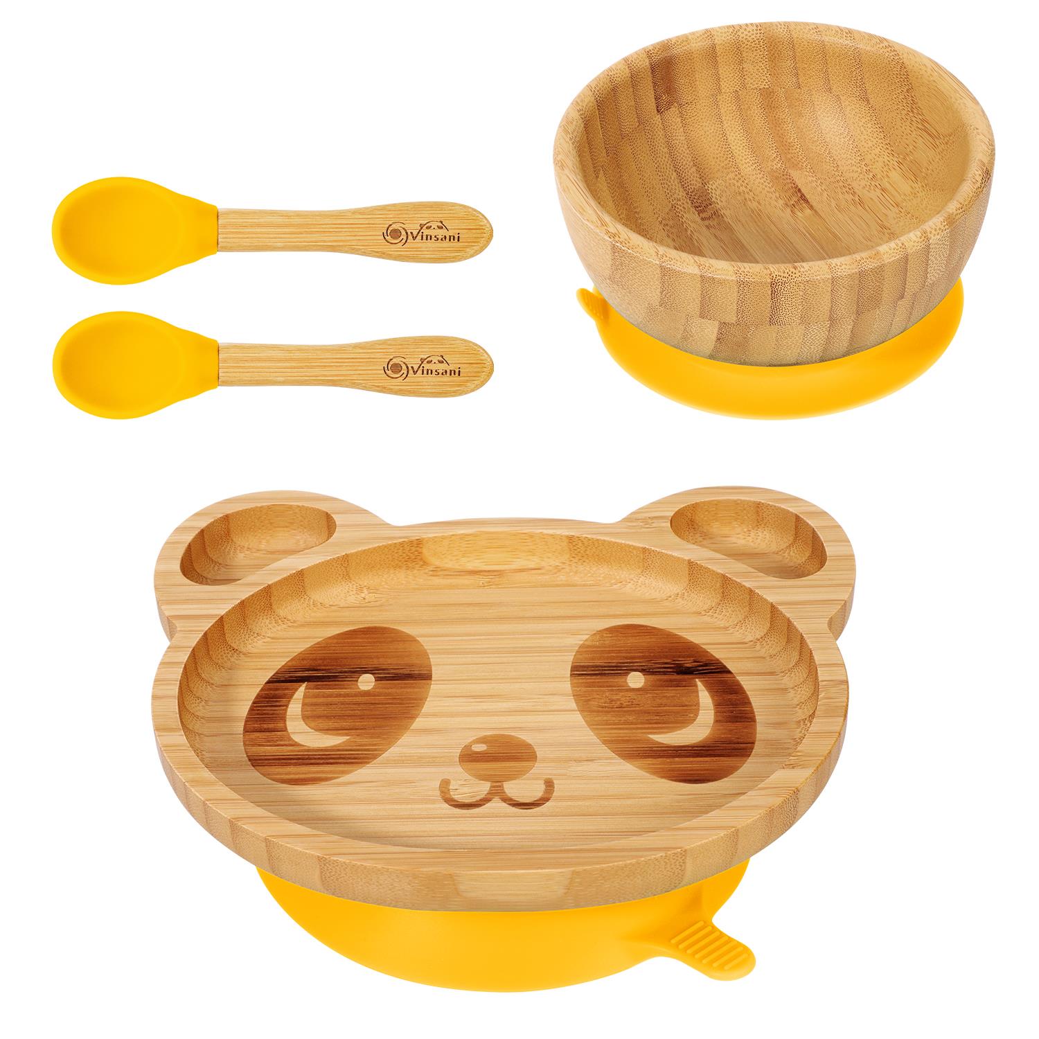 Vinsani Bamboo Panda Plate Bowl & Spoon Set Suction Bowl Stay-Put Design - Picture 69 of 73
