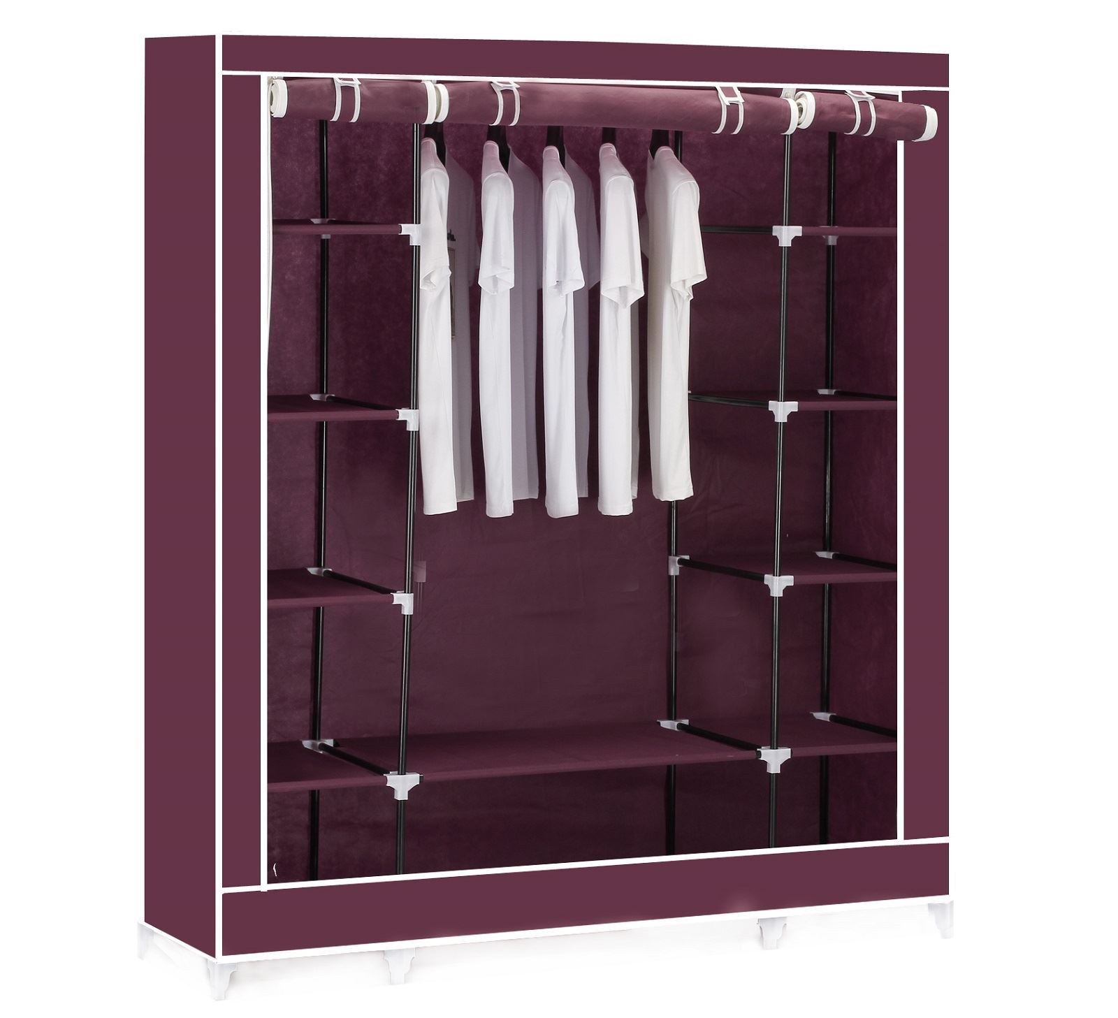 Vinsani Triple Canvas Clothes Wardrobe Cupboard Hanging Rail With