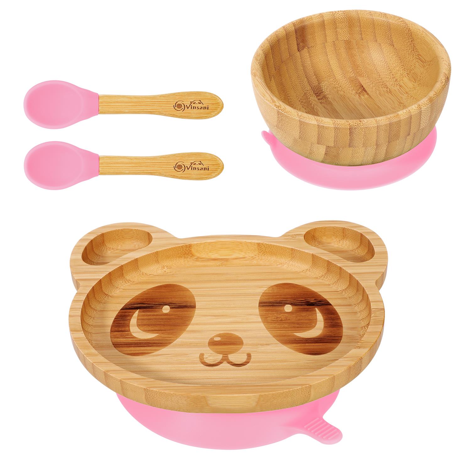 Vinsani Bamboo Panda Plate Bowl & Spoon Set Suction Bowl Stay-Put Design - Picture 45 of 73