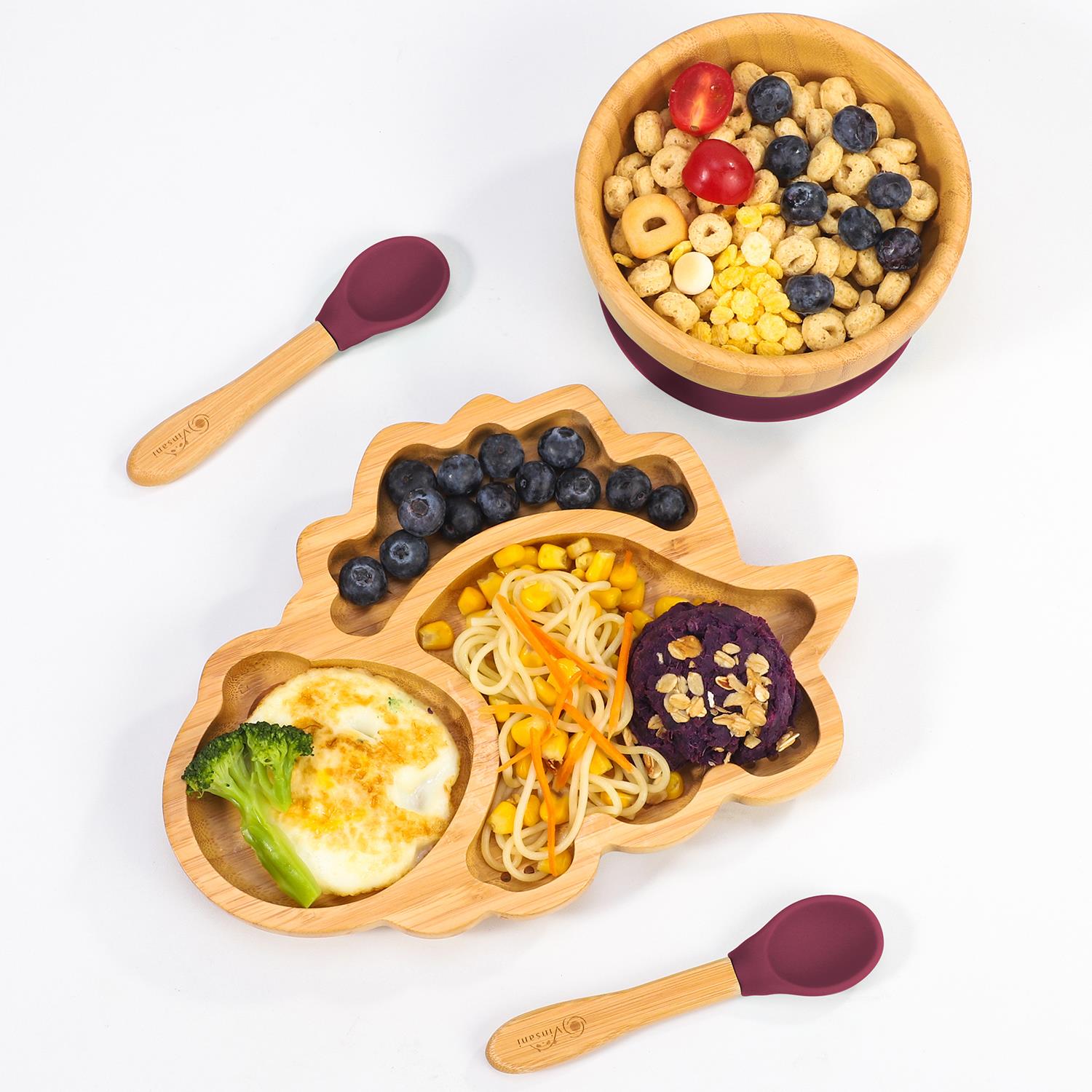 Vinsani Bamboo Dinosaur Plate Bowl & Spoon Set Suction Bowl Stay-Put Design - Picture 58 of 73