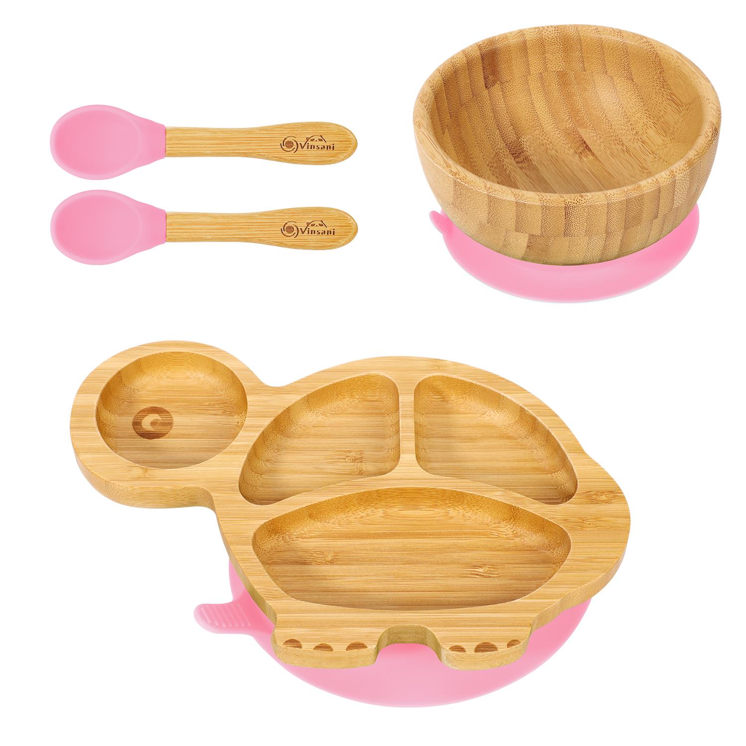 Vinsani Bamboo Turtle Plate Bowl & Spoon Set Suction Bowl Stay-Put Design - Picture 45 of 73