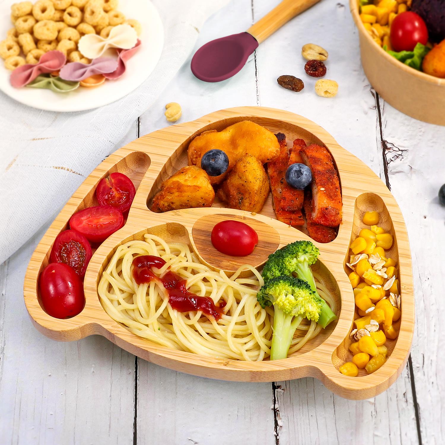 Vinsani Bamboo Dog Plate Bowl & Spoon Set Suction Bowl Stay-Put Design - Picture 52 of 73