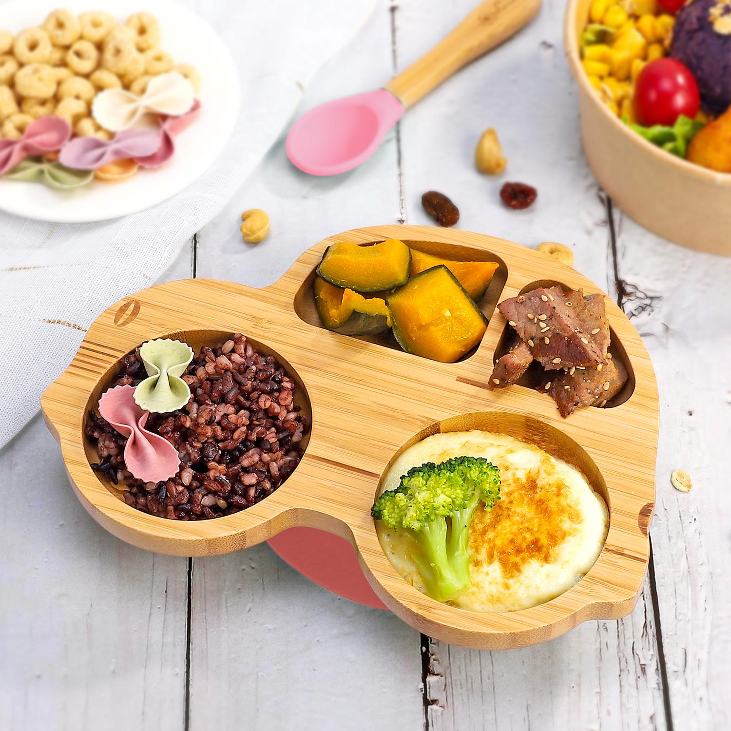 Vinsani Bamboo Car Plate Bowl & Spoon Set Suction Bowl Stay-Put Design for Kids - Picture 37 of 67