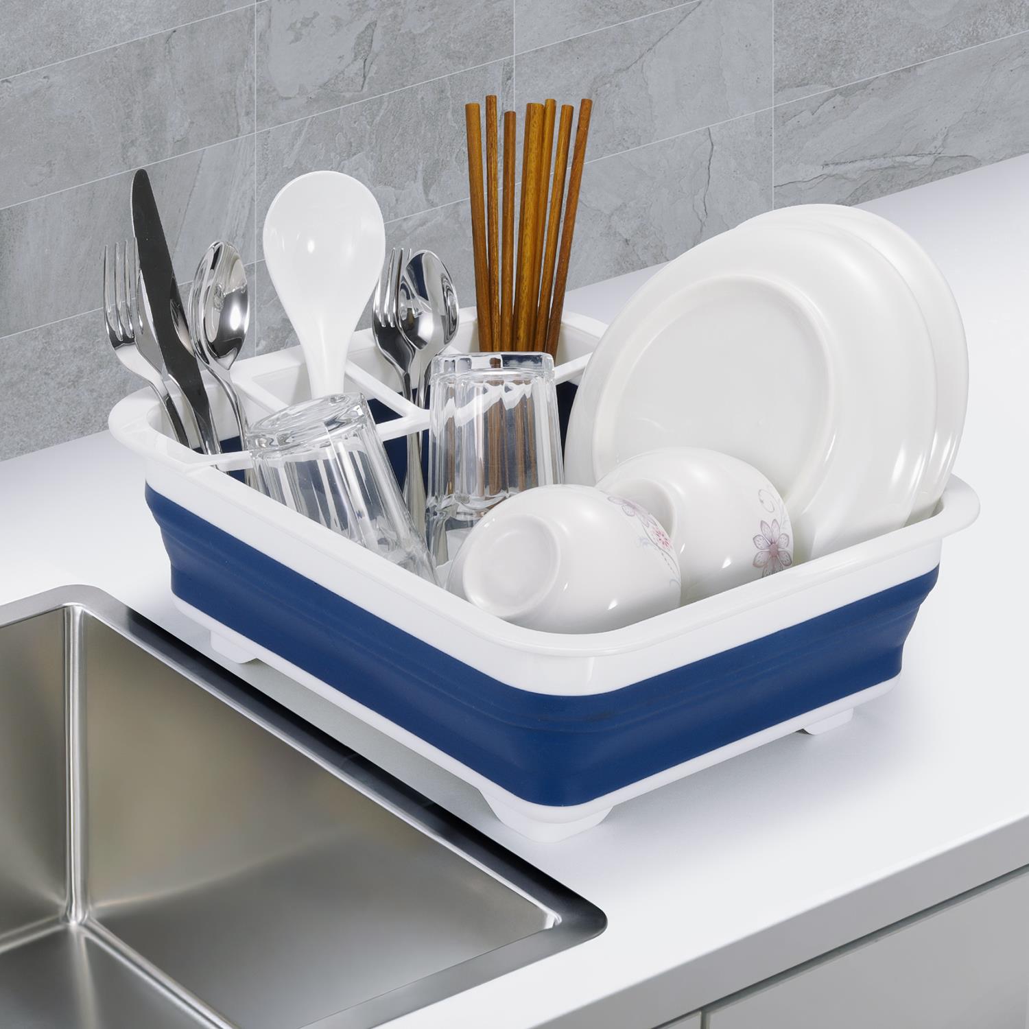 Vinsani Collapsible Folding Dish Drainer Cutlery Plate Holder Drying