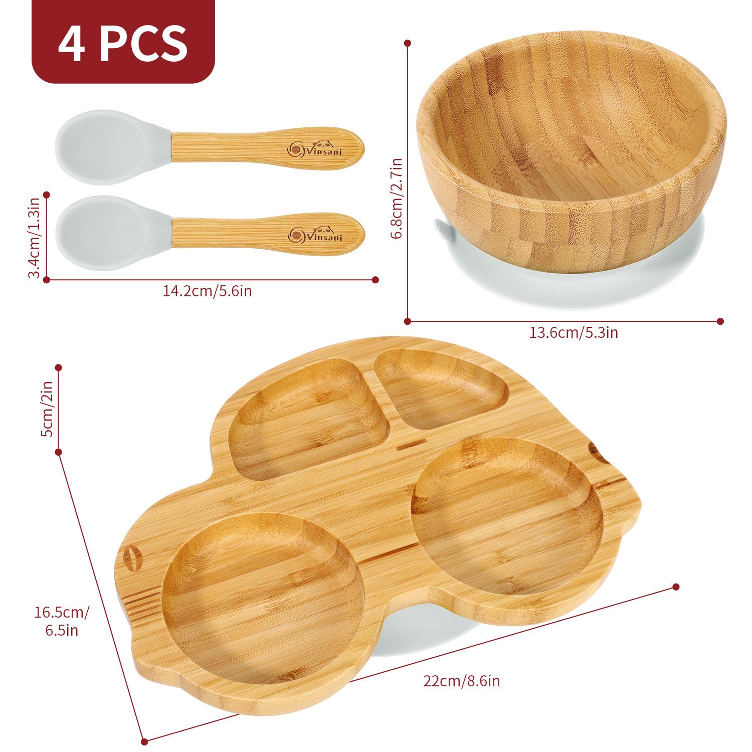 Vinsani Bamboo Car Plate Bowl & Spoon Set Suction Bowl Stay-Put Design for Kids - Picture 29 of 67
