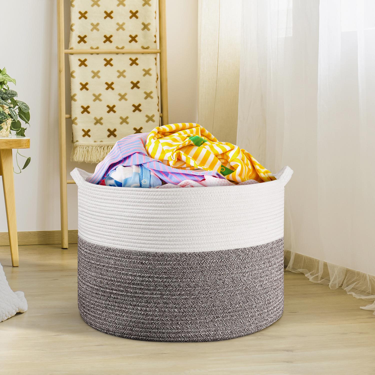 Vinsani Laundry Basket Natural Cotton Hand-Woven Rope Hamper Minimalist Storage - Picture 68 of 68
