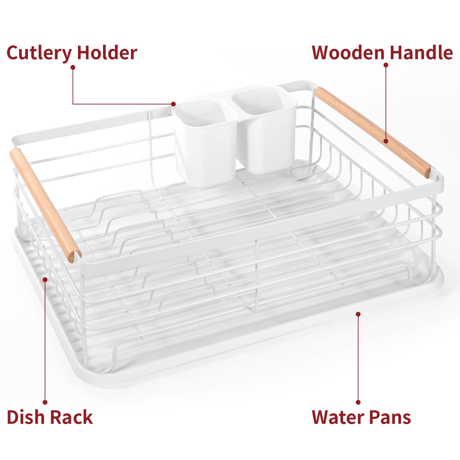 Vinsani Deluxe Minimalist Dish Drainer Drying Rack with Wooden Handles - Picture 26 of 31
