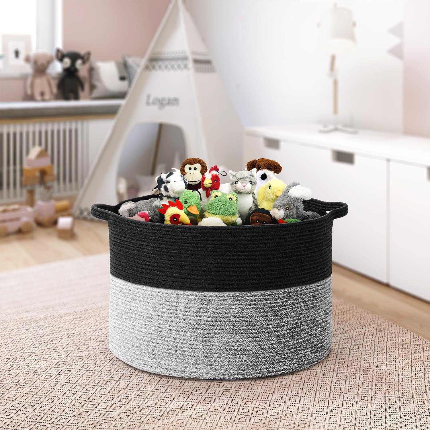 Vinsani Laundry Basket Natural Cotton Hand-Woven Rope Hamper Minimalist Storage - Picture 17 of 68