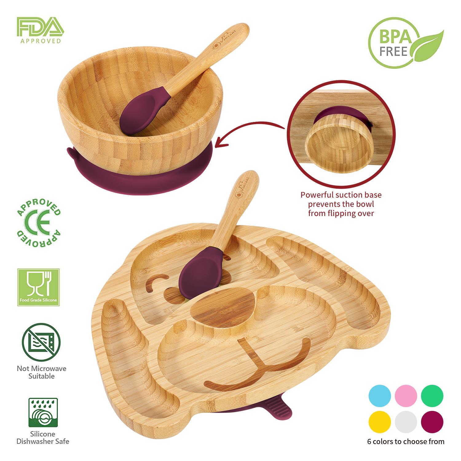 Vinsani Bamboo Dog Plate Bowl & Spoon Set Suction Bowl Stay-Put Design - Picture 51 of 73