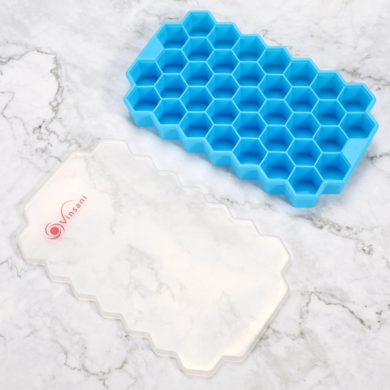Vinsani 2 Pack Ice Cube Hexagon Silicone Tray with Clear Removable Lids - Picture 10 of 24
