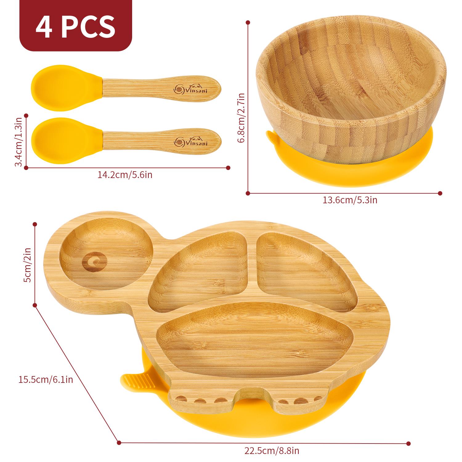 Vinsani Bamboo Turtle Plate Bowl & Spoon Set Suction Bowl Stay-Put Design - Picture 67 of 73