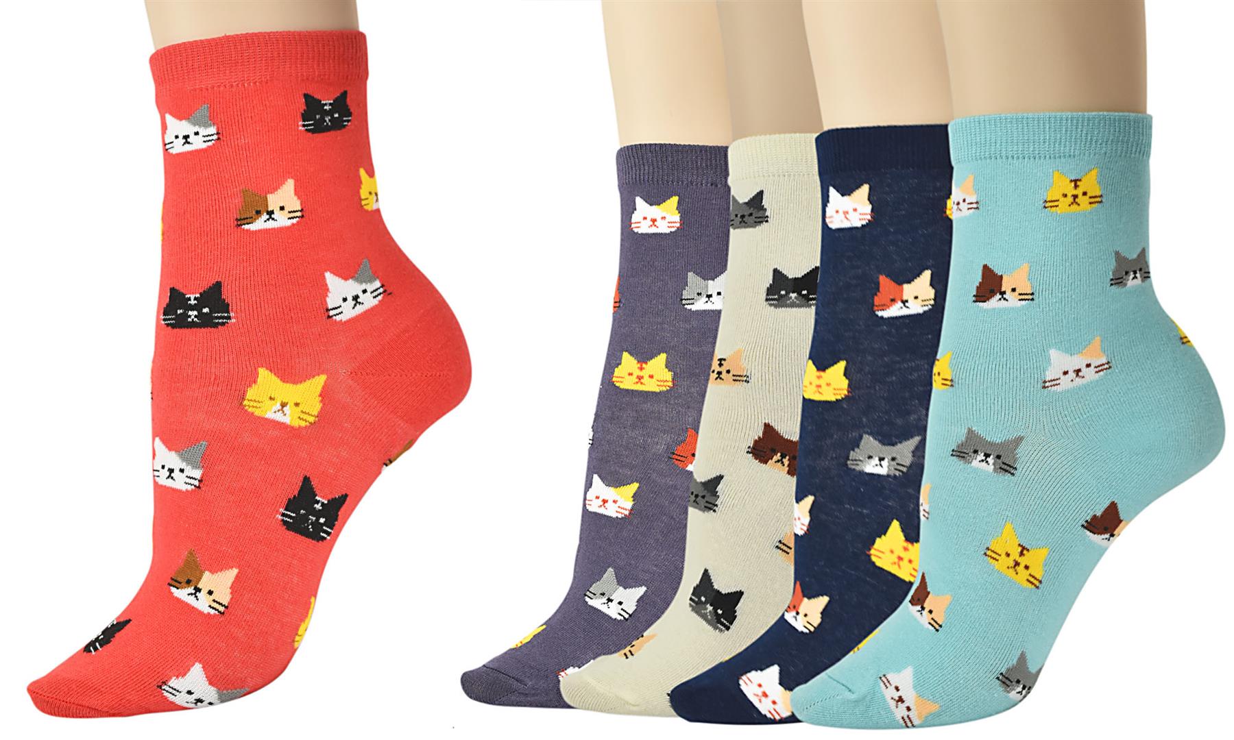 Vinsani® Cat Dog Owl Pet Animal Cute Print Socks 5 Pairs Pack - OneSize Fits all - Picture 23 of 63
