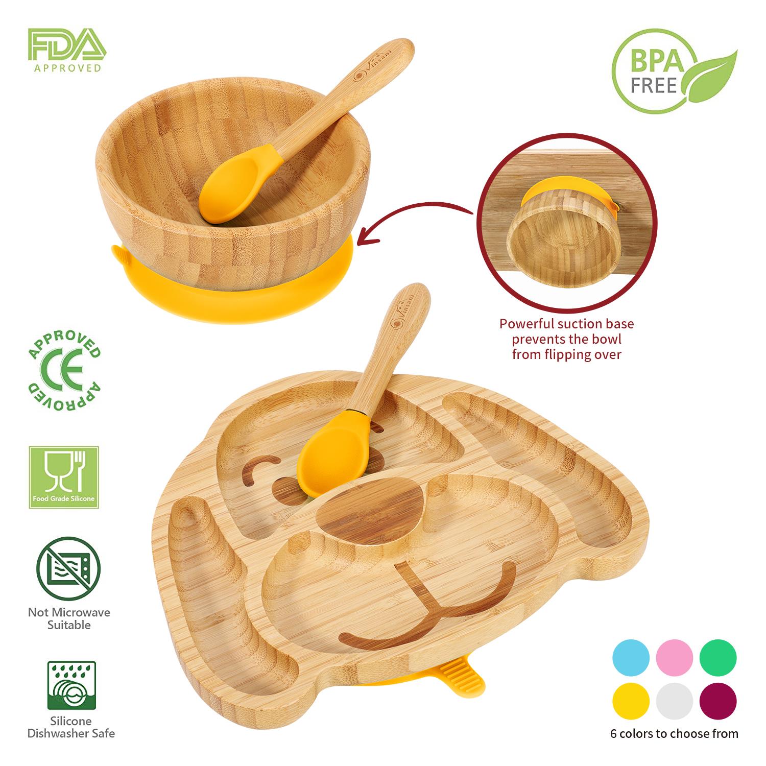 Vinsani Bamboo Dog Plate Bowl & Spoon Set Suction Bowl Stay-Put Design - Picture 63 of 73