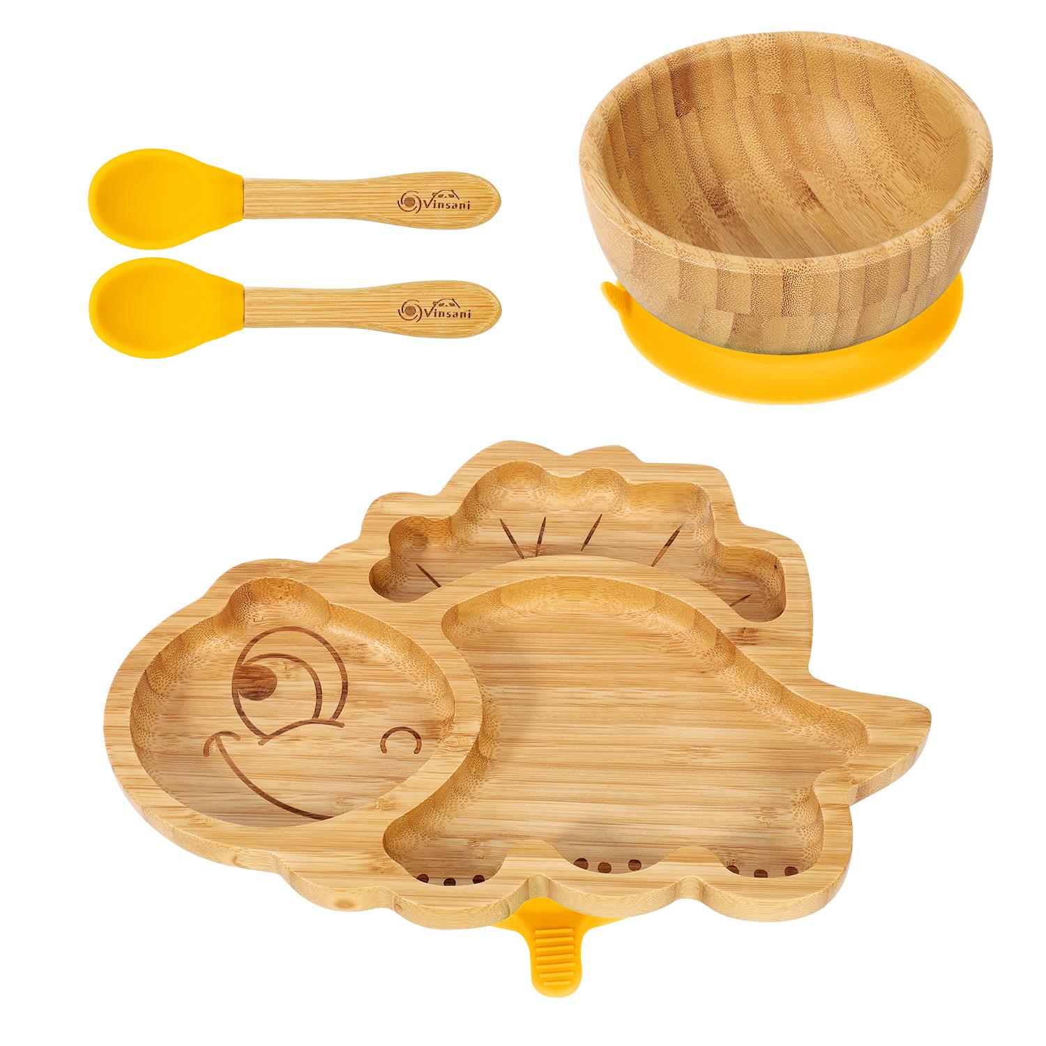 Vinsani Bamboo Dinosaur Plate Bowl & Spoon Set Suction Bowl Stay-Put Design - Picture 69 of 73