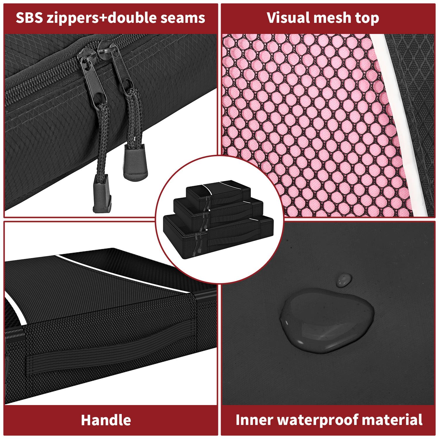 Vinsani 3 Piece Packing Cubes Set Suitcase Travel Organiser Essentials - Picture 6 of 60