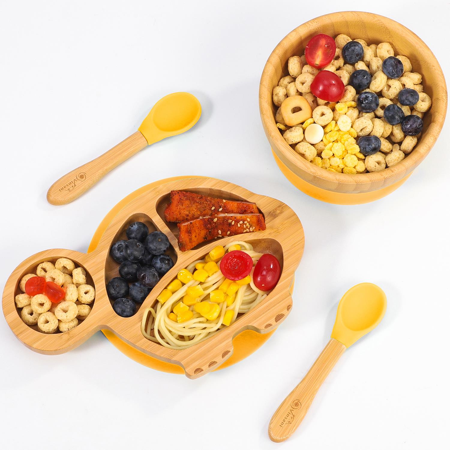 Vinsani Bamboo Turtle Plate Bowl & Spoon Set Suction Bowl Stay-Put Design - Picture 70 of 73