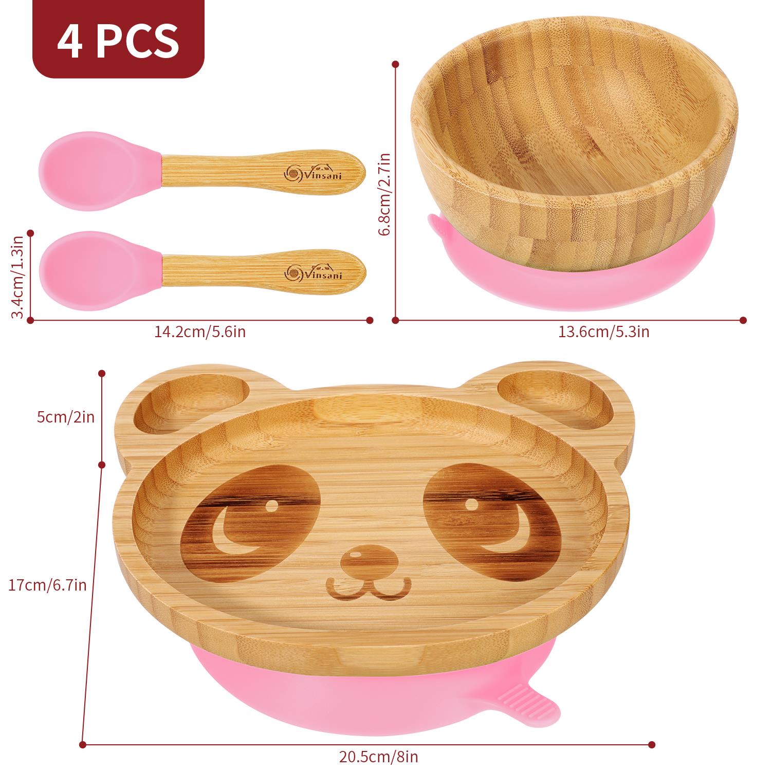 Vinsani Bamboo Panda Plate Bowl & Spoon Set Suction Bowl Stay-Put Design - Picture 43 of 73