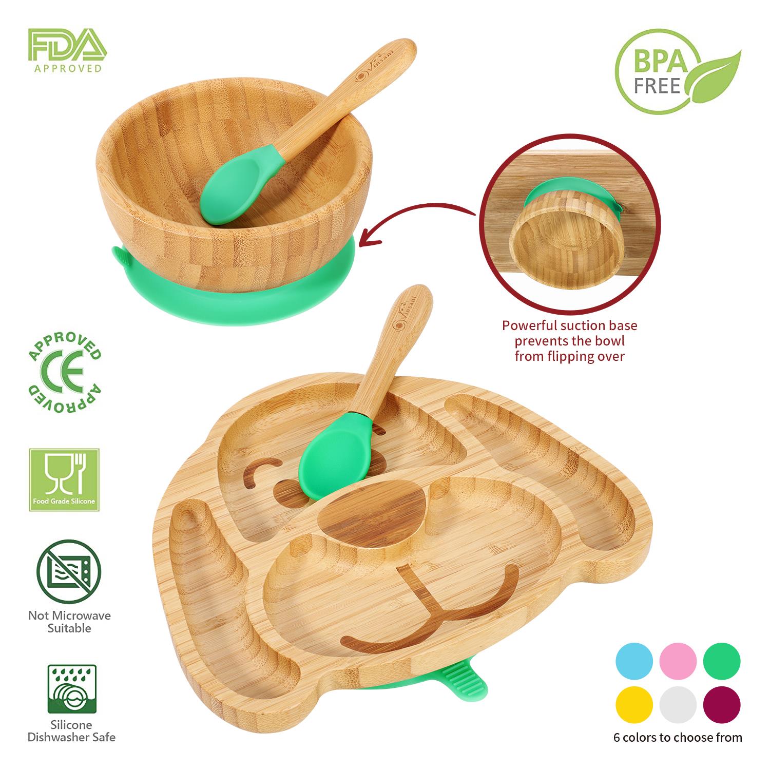 Vinsani Bamboo Dog Plate Bowl & Spoon Set Suction Bowl Stay-Put Design - Picture 15 of 73