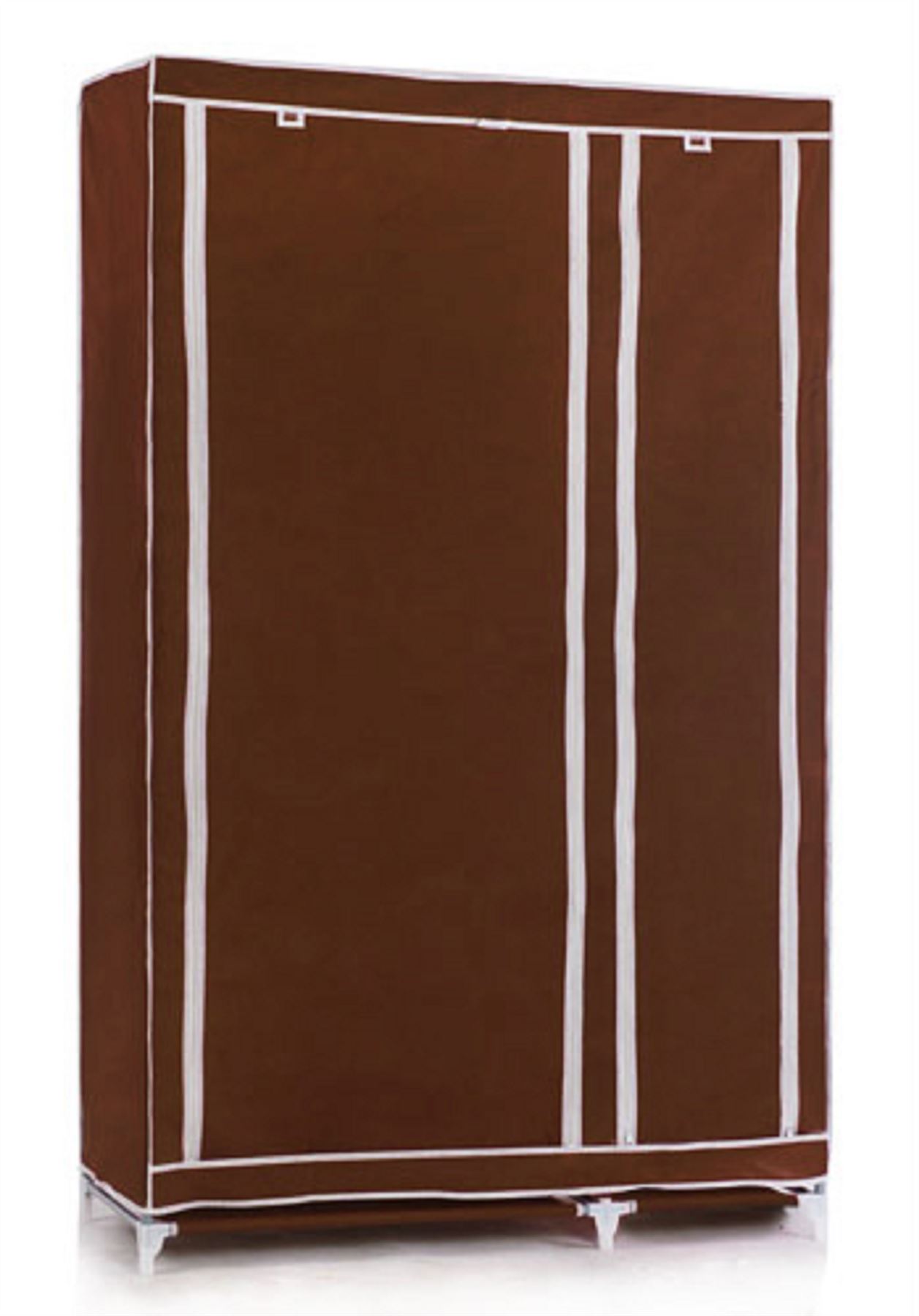 Vinsani Double Canvas Wardrobe Clothes Cupboard Hanging Rail