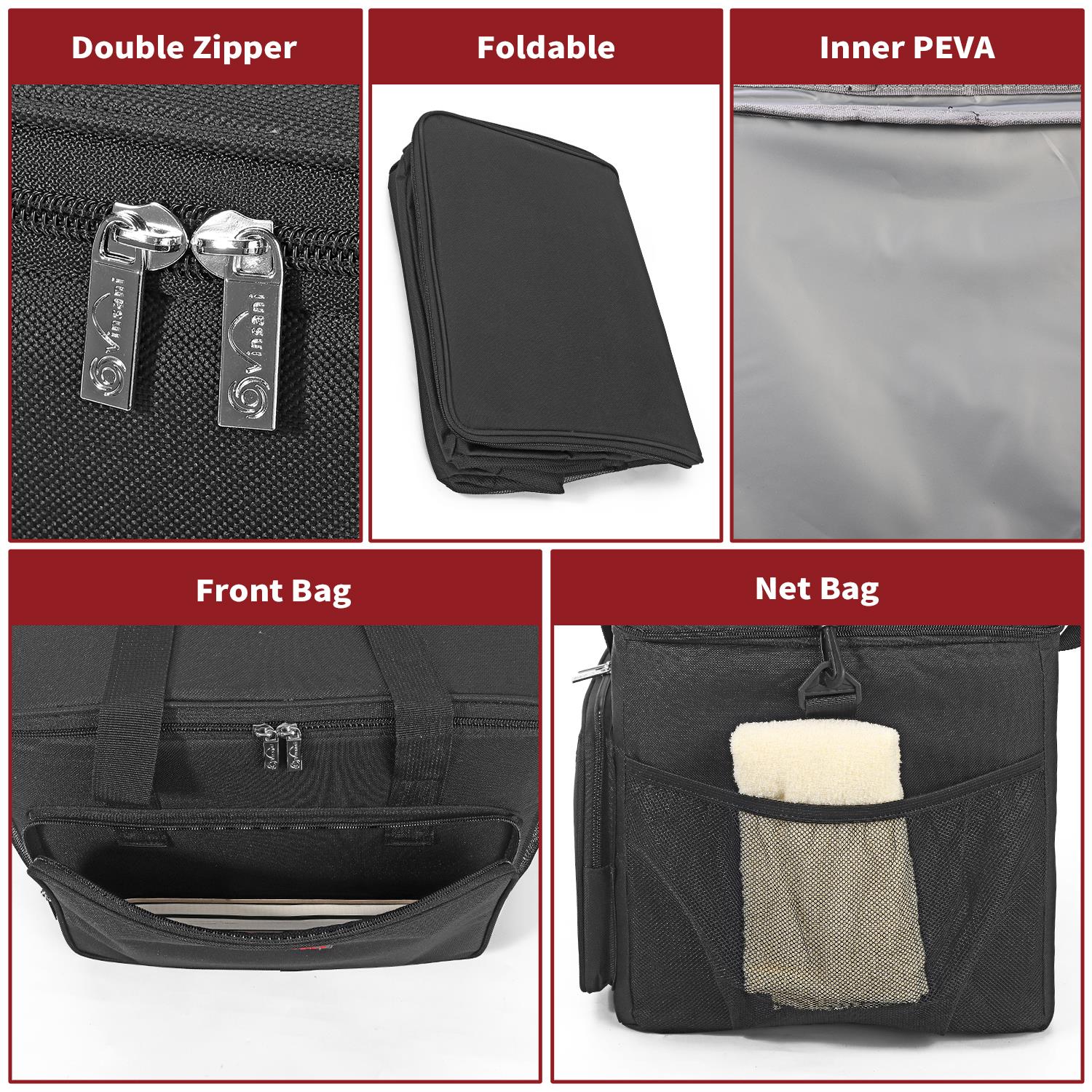 Vinsani 15L / 24L Black Cooler Bag Insulated Picnic Storage Bag Picnic Camping - Produktbild 4
