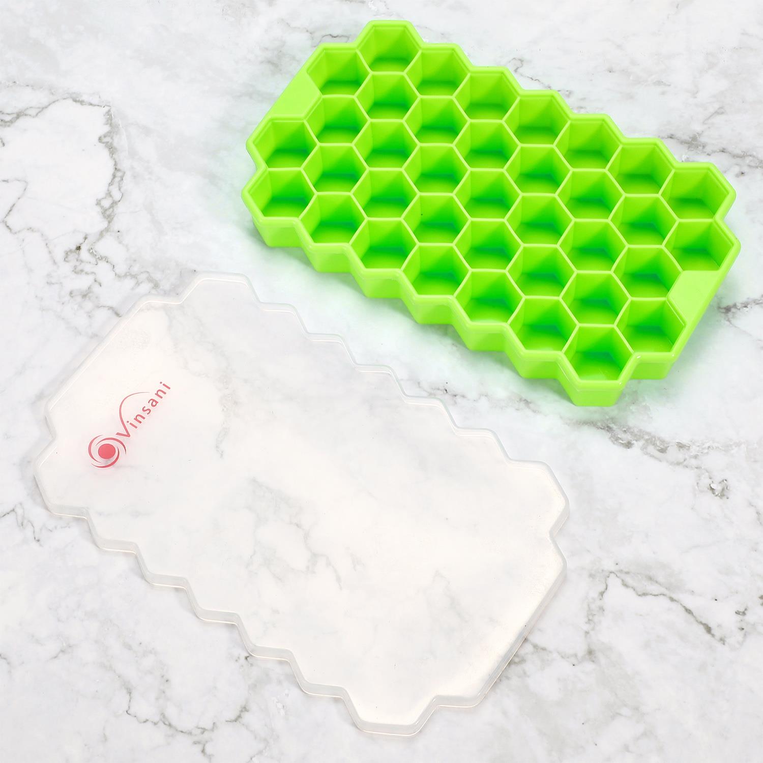 Vinsani 2 Pack Ice Cube Hexagon Silicone Tray with Clear Removable Lids - Picture 22 of 24