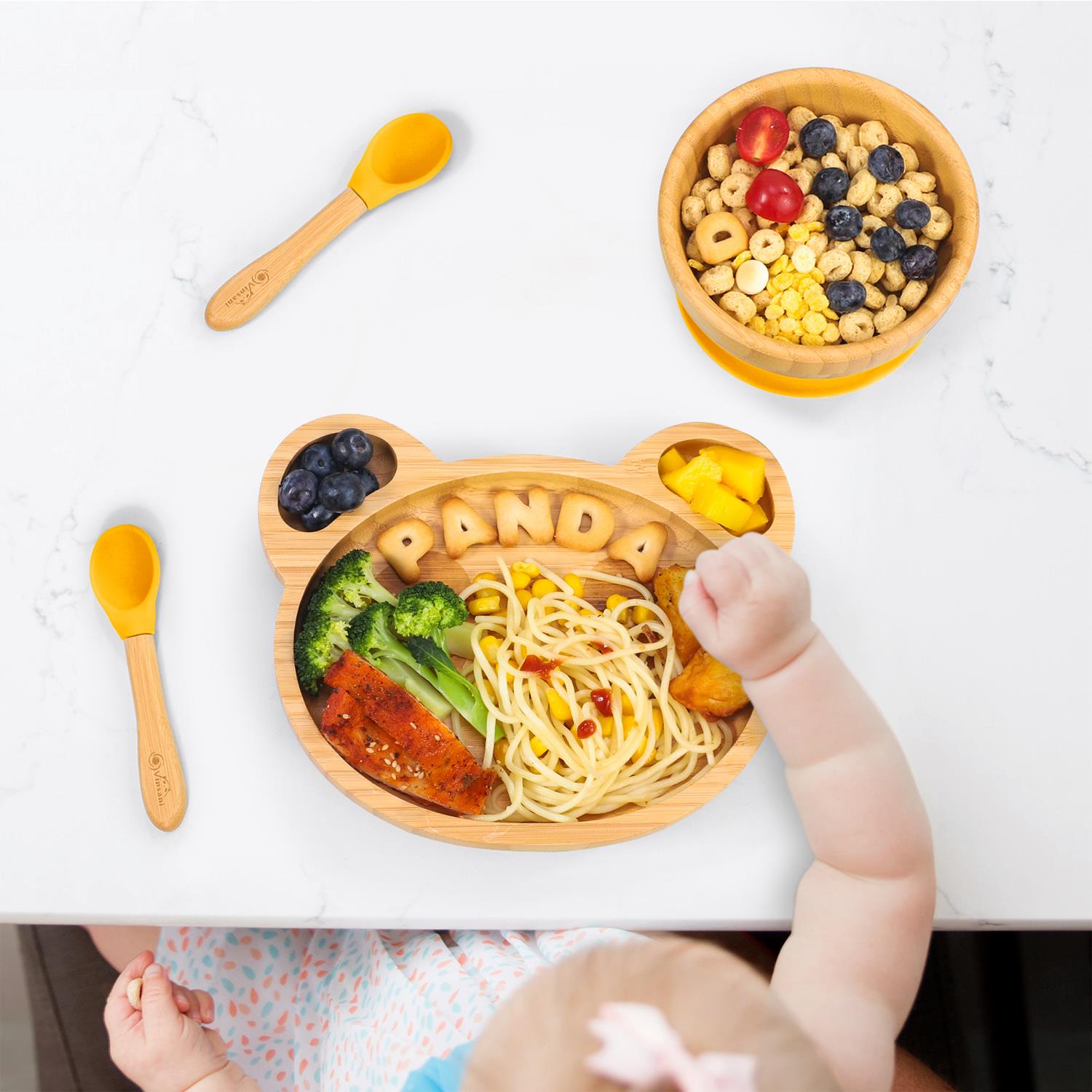 Vinsani Bamboo Panda Plate Bowl & Spoon Set Suction Bowl Stay-Put Design - Picture 66 of 73