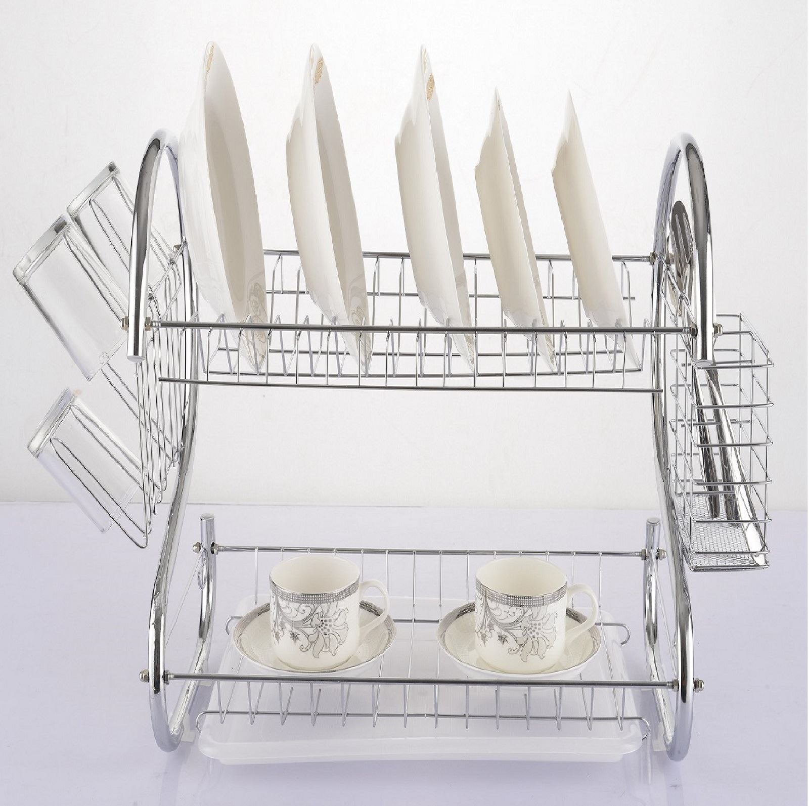 Elegance 2 Tier Plates Dish Cutlery Cup Drainer Rack Drip Tray Holder eBay