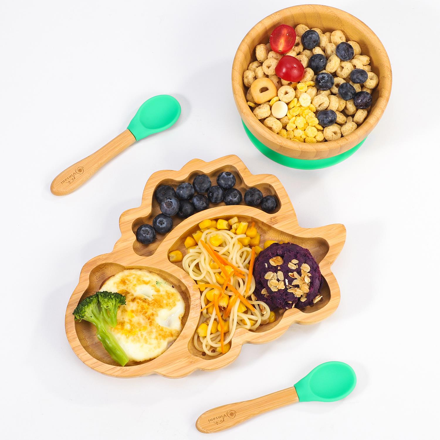 Vinsani Bamboo Dinosaur Plate Bowl & Spoon Set Suction Bowl Stay-Put Design - Picture 22 of 73