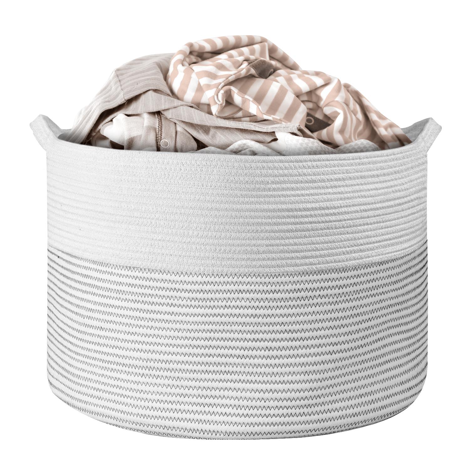 Vinsani Laundry Basket Natural Cotton Hand-Woven Rope Hamper Minimalist Storage - Picture 58 of 68