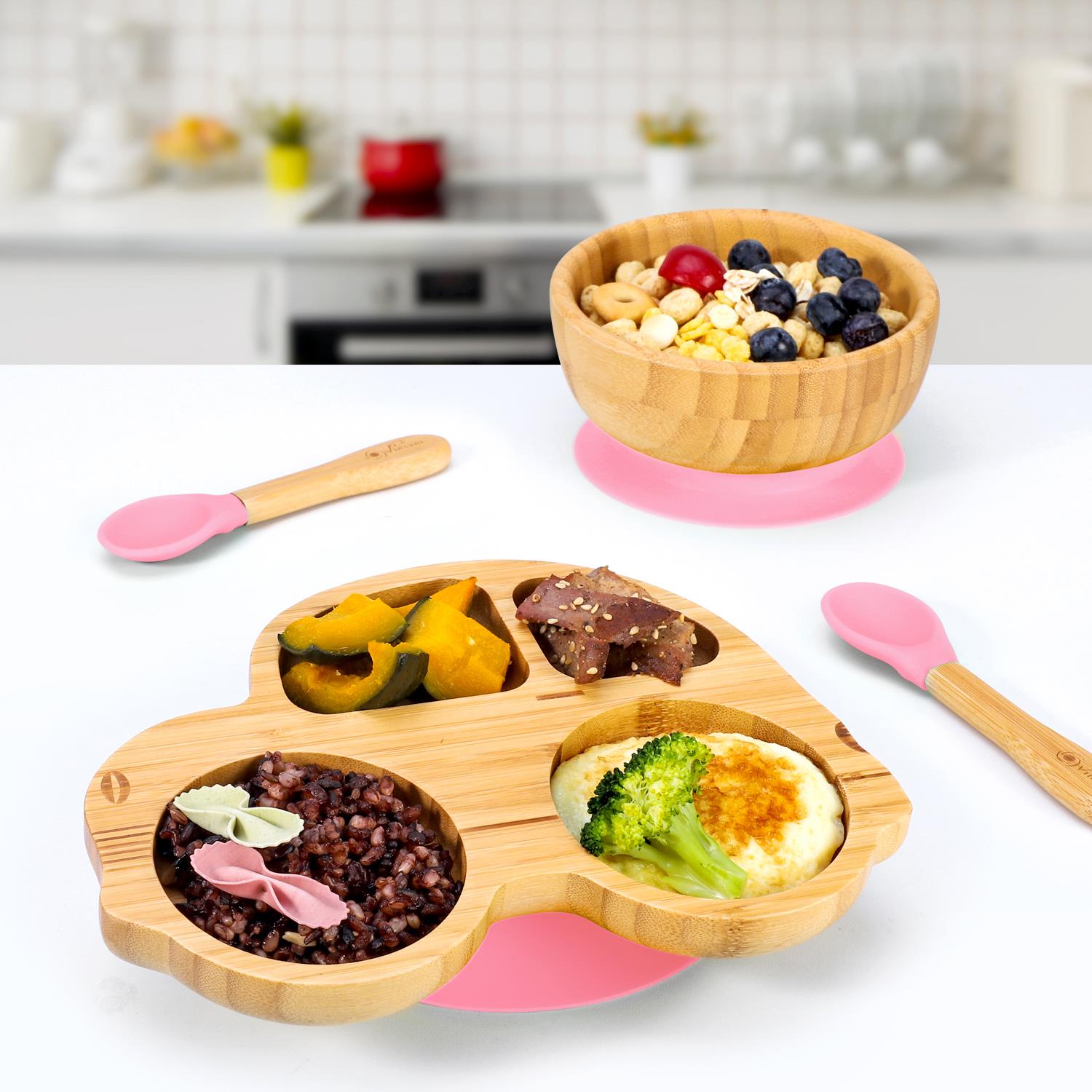 Vinsani Bamboo Car Plate Bowl & Spoon Set Suction Bowl Stay-Put Design for Kids - Picture 41 of 67