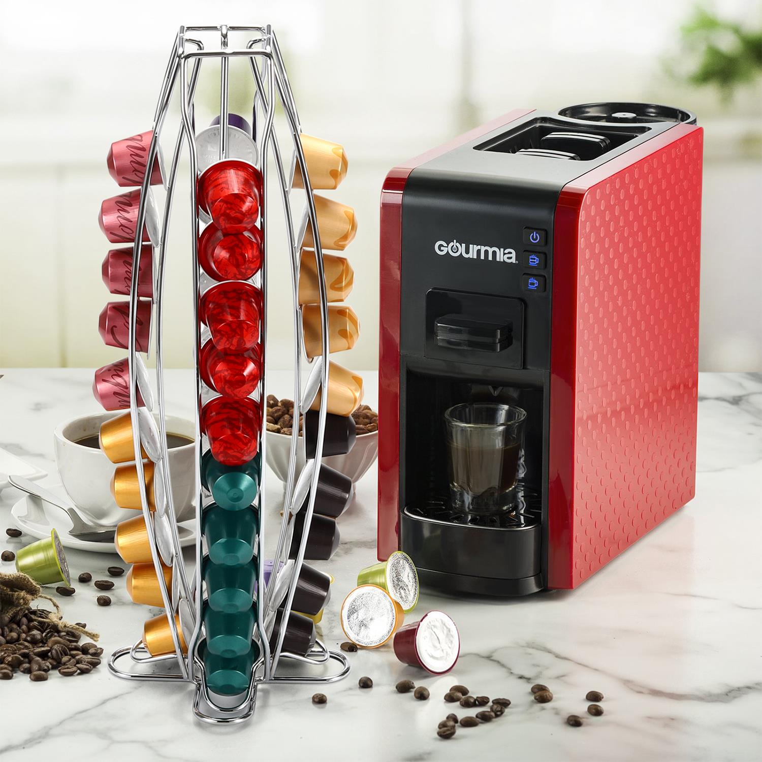 Vinsani 40 Coffee Pod Holder Rotating Chrome Tower Storage Stand for Nespresso Coffee Capsules