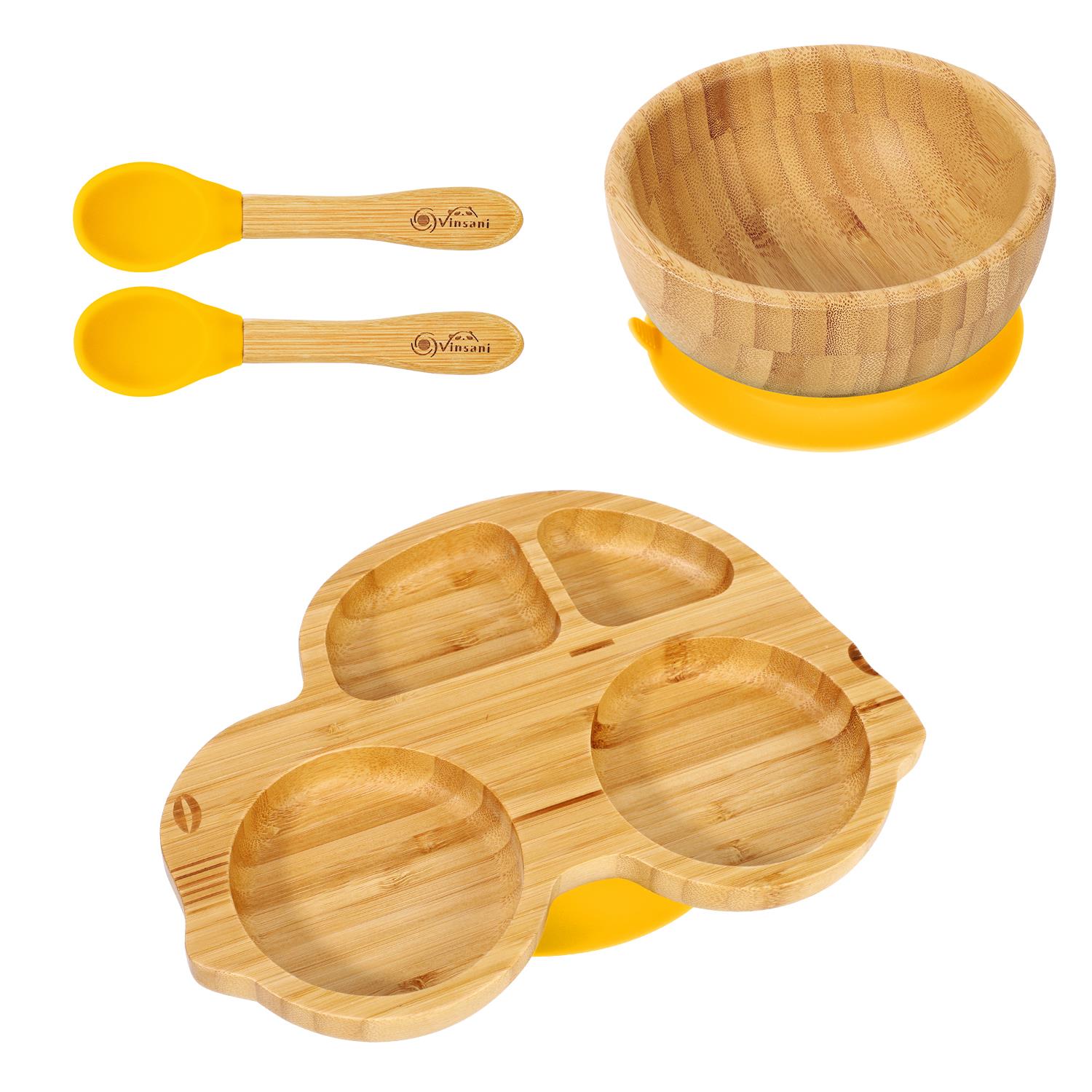 Vinsani Bamboo Car Plate Bowl & Spoon Set Suction Bowl Stay-Put Design for Kids - Picture 64 of 67