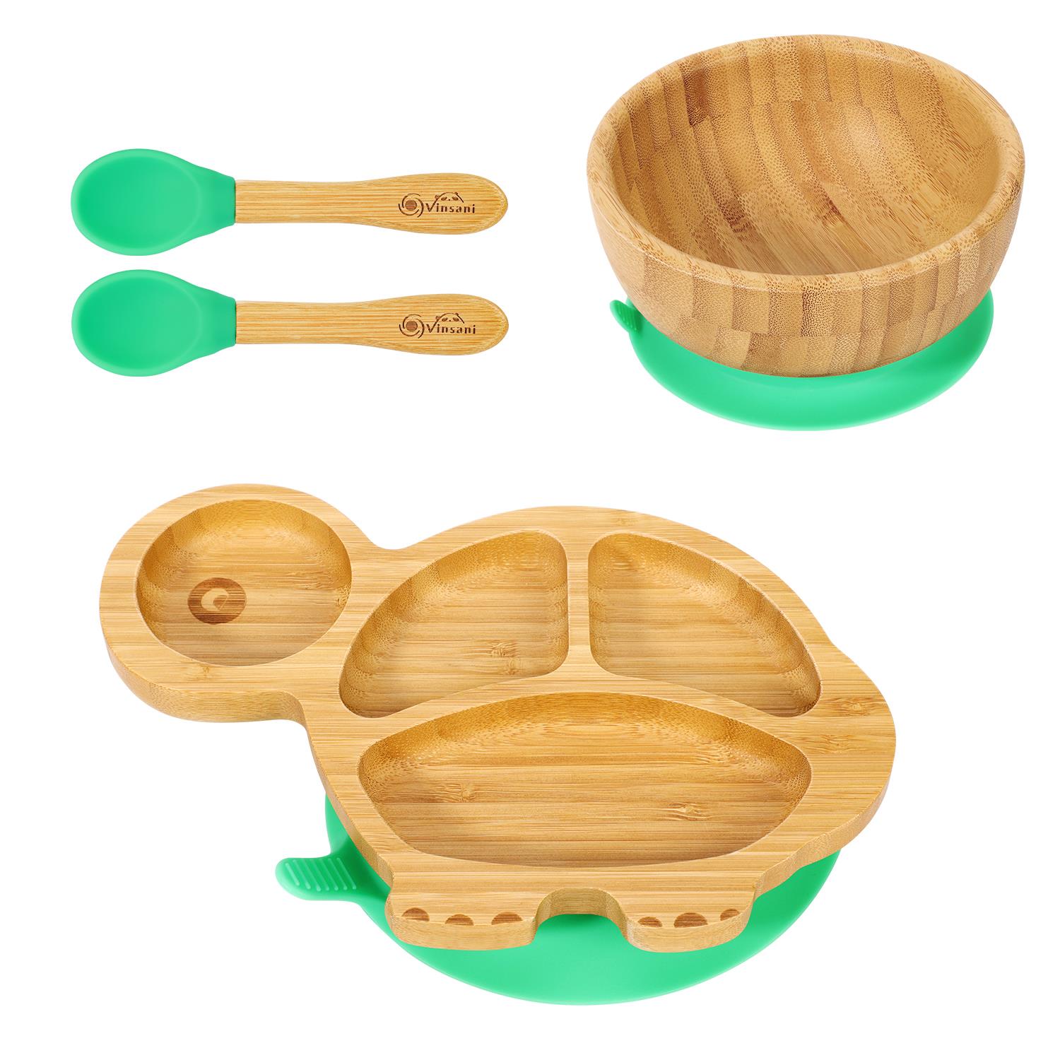 Vinsani Bamboo Turtle Plate Bowl & Spoon Set Suction Bowl Stay-Put Design - Picture 21 of 73
