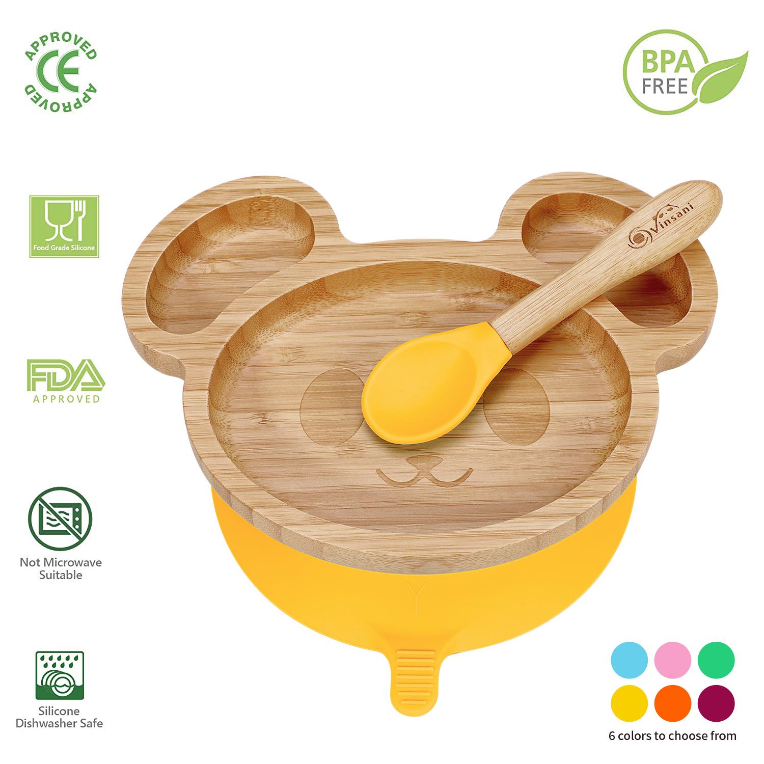 Vinsani Mouse Bamboo Plate and Spoon Set Suction Plate Stay-Put Design - Picture 53 of 61