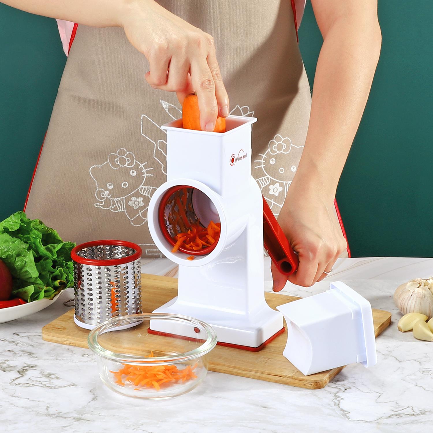 Vinsani Spiralizers Hand Held White Drum Grater Includes 3 Better Grip