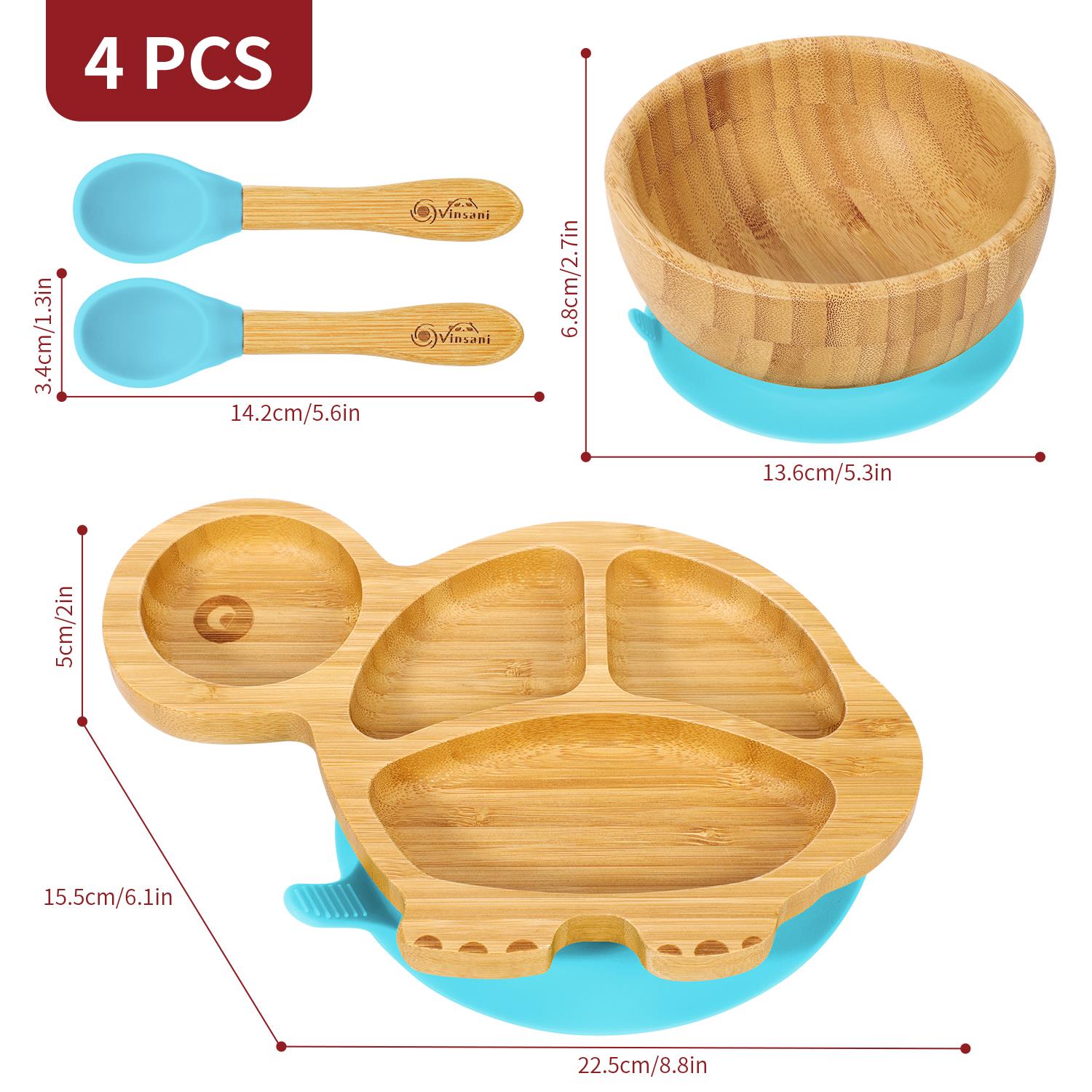 Vinsani Bamboo Turtle Plate Bowl & Spoon Set Suction Bowl Stay-Put Design - Picture 7 of 73