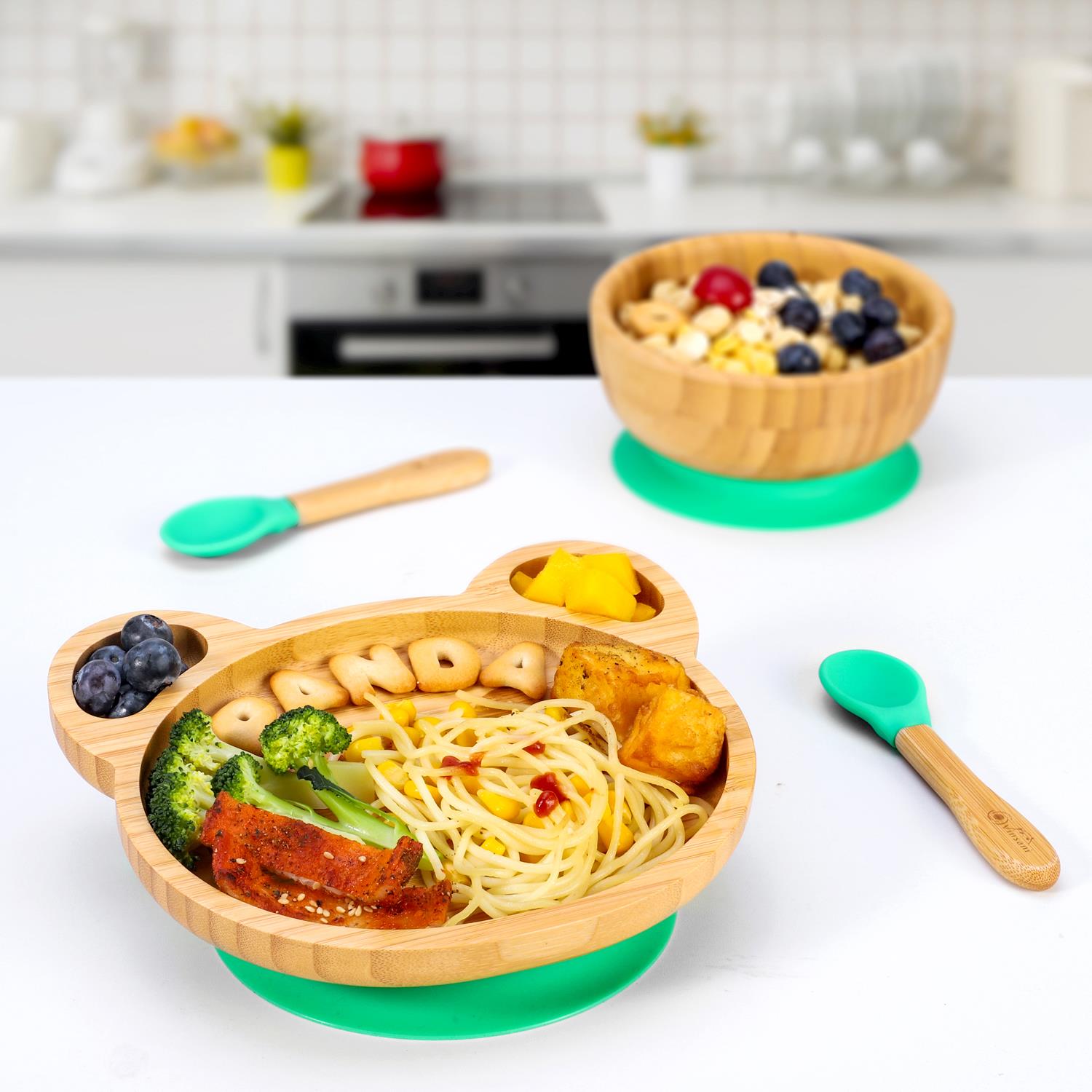 Vinsani Bamboo Panda Plate Bowl & Spoon Set Suction Bowl Stay-Put Design - Picture 20 of 73